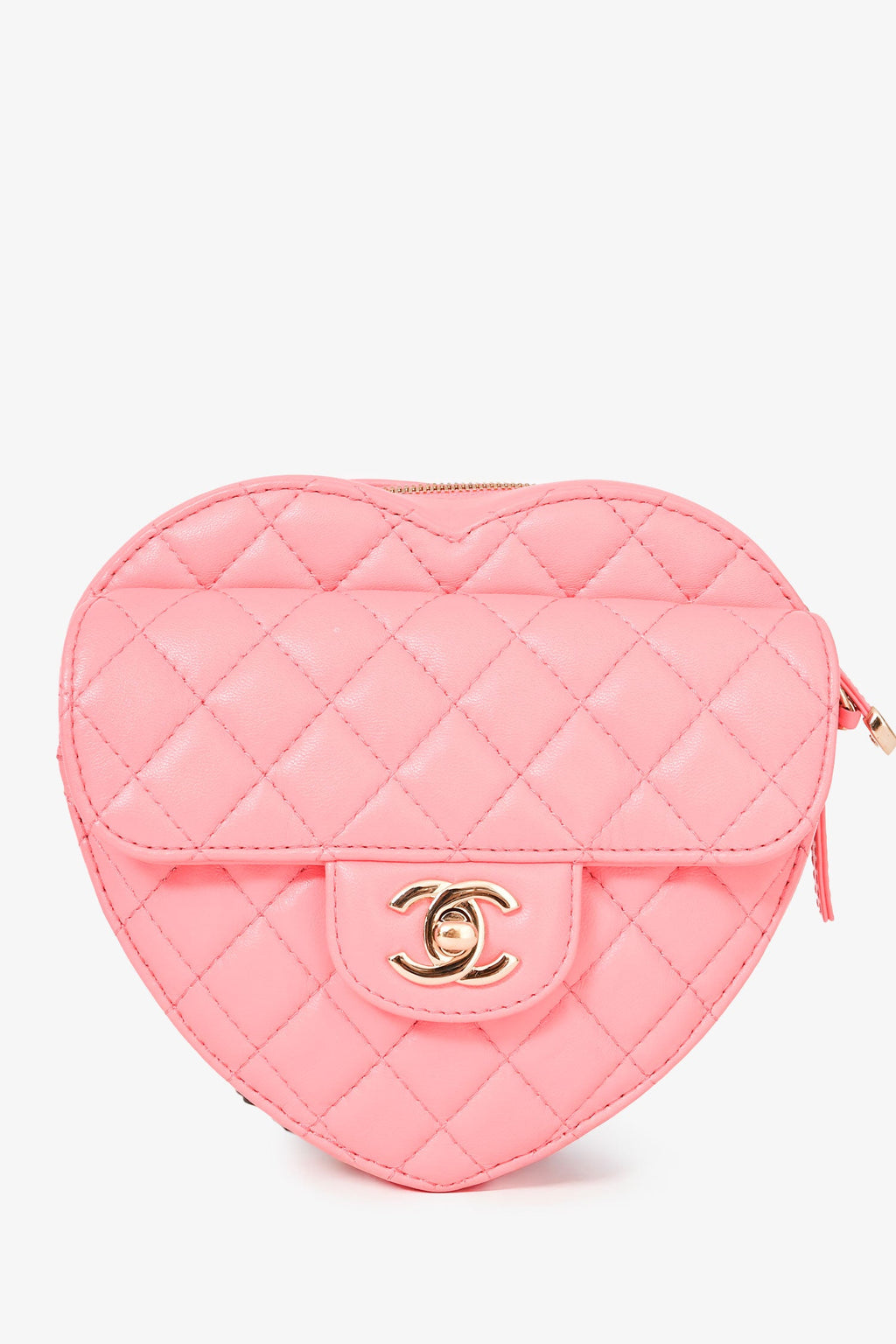 Pre-Loved Chanel™ 2022 Pink Leather Quilted Heart CC Shoulder Bag