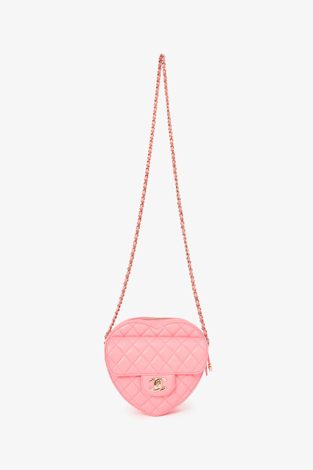 Pre-Loved Chanel™ 2022 Pink Leather Quilted Heart CC Shoulder Bag