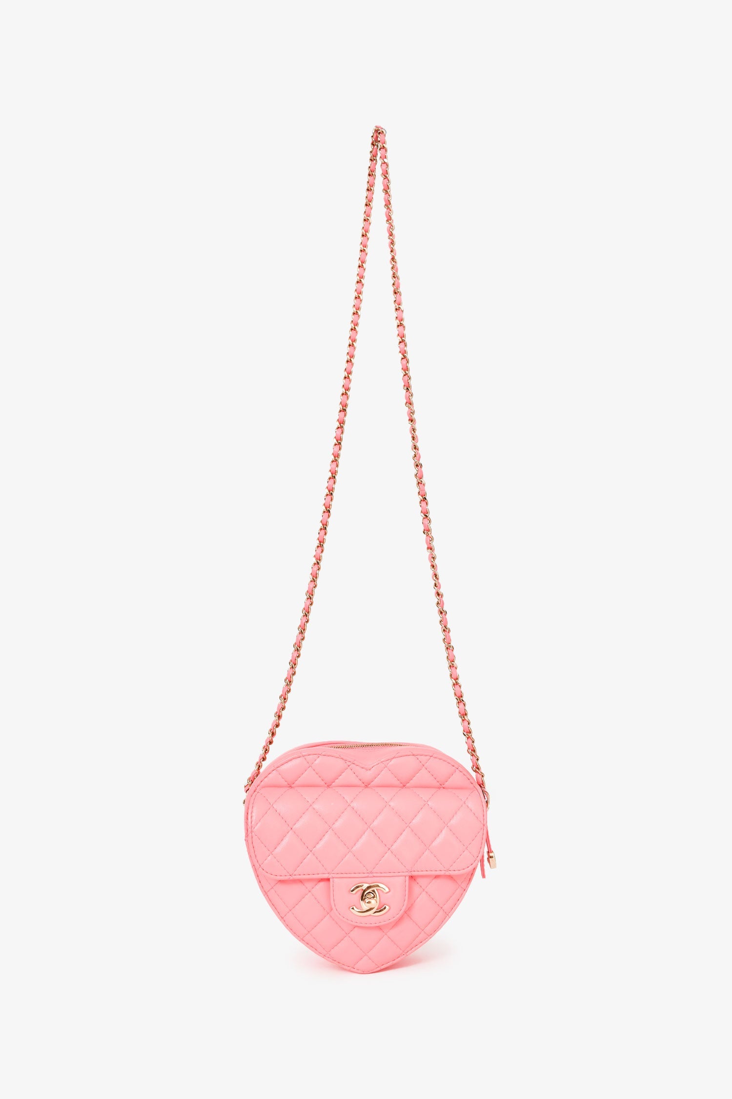 Pre-Loved Chanel™ 2022 Pink Leather Quilted Heart CC Shoulder Bag