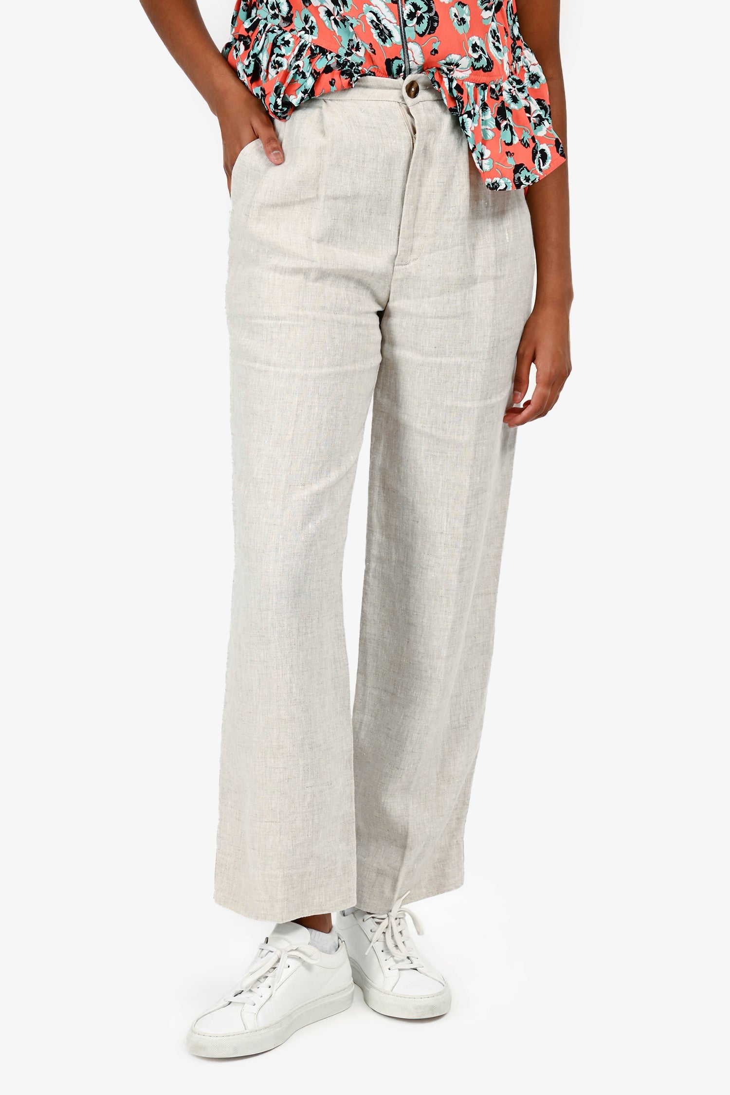 Reformation Beige Linen Pleated Pants Size OP