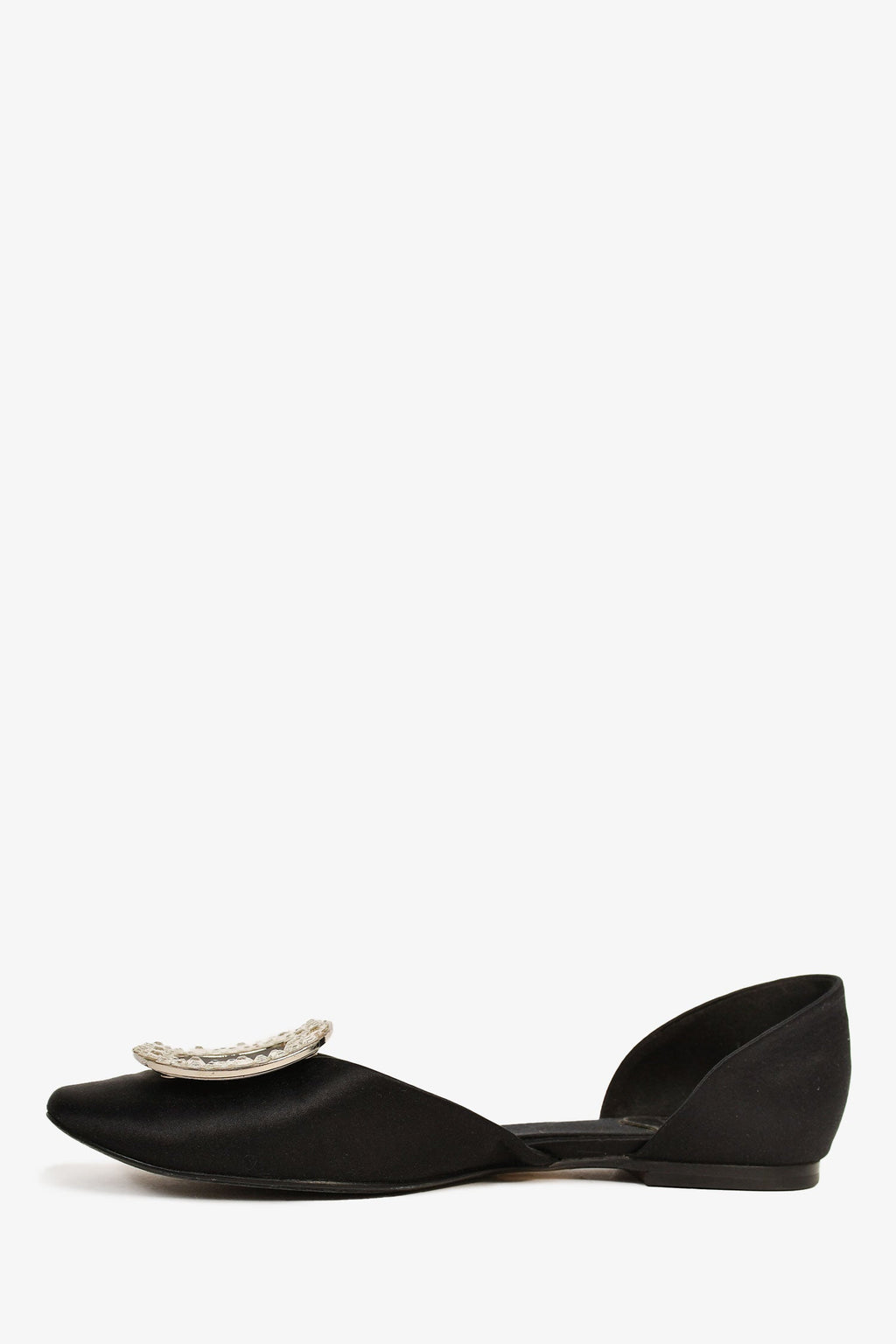 Roger Vivier Black Satin Crystal Embellished Buckle Flats Size 35