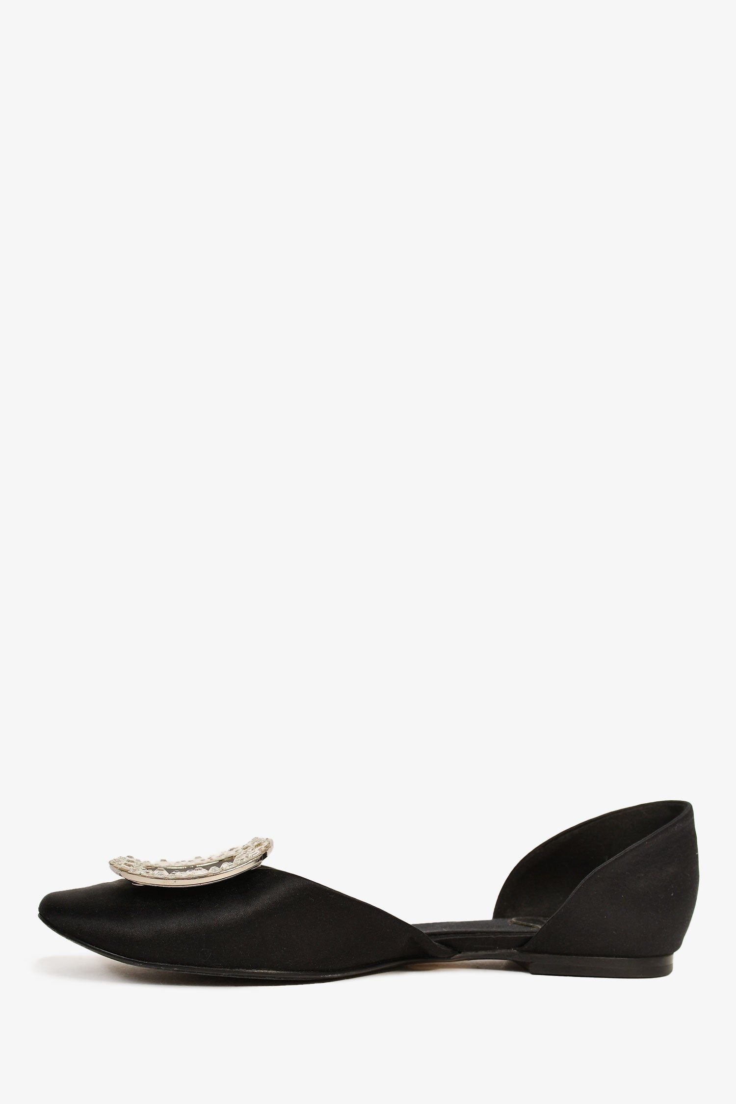 Roger Vivier Black Satin Crystal Embellished Buckle Flats Size 35