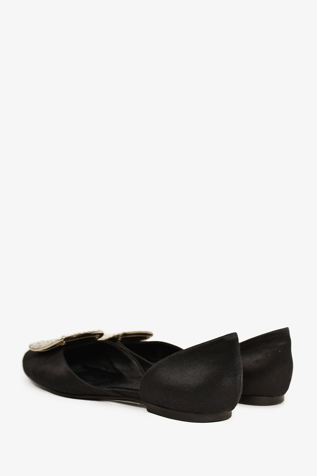 Roger Vivier Black Satin Crystal Embellished Buckle Flats Size 35