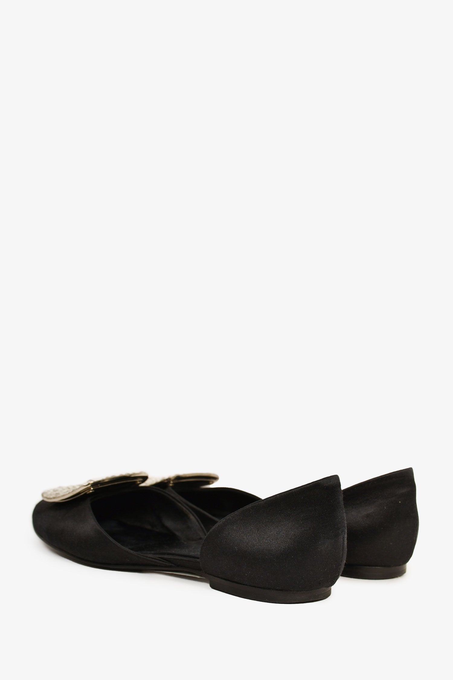 Roger Vivier Black Satin Crystal Embellished Buckle Flats Size 35