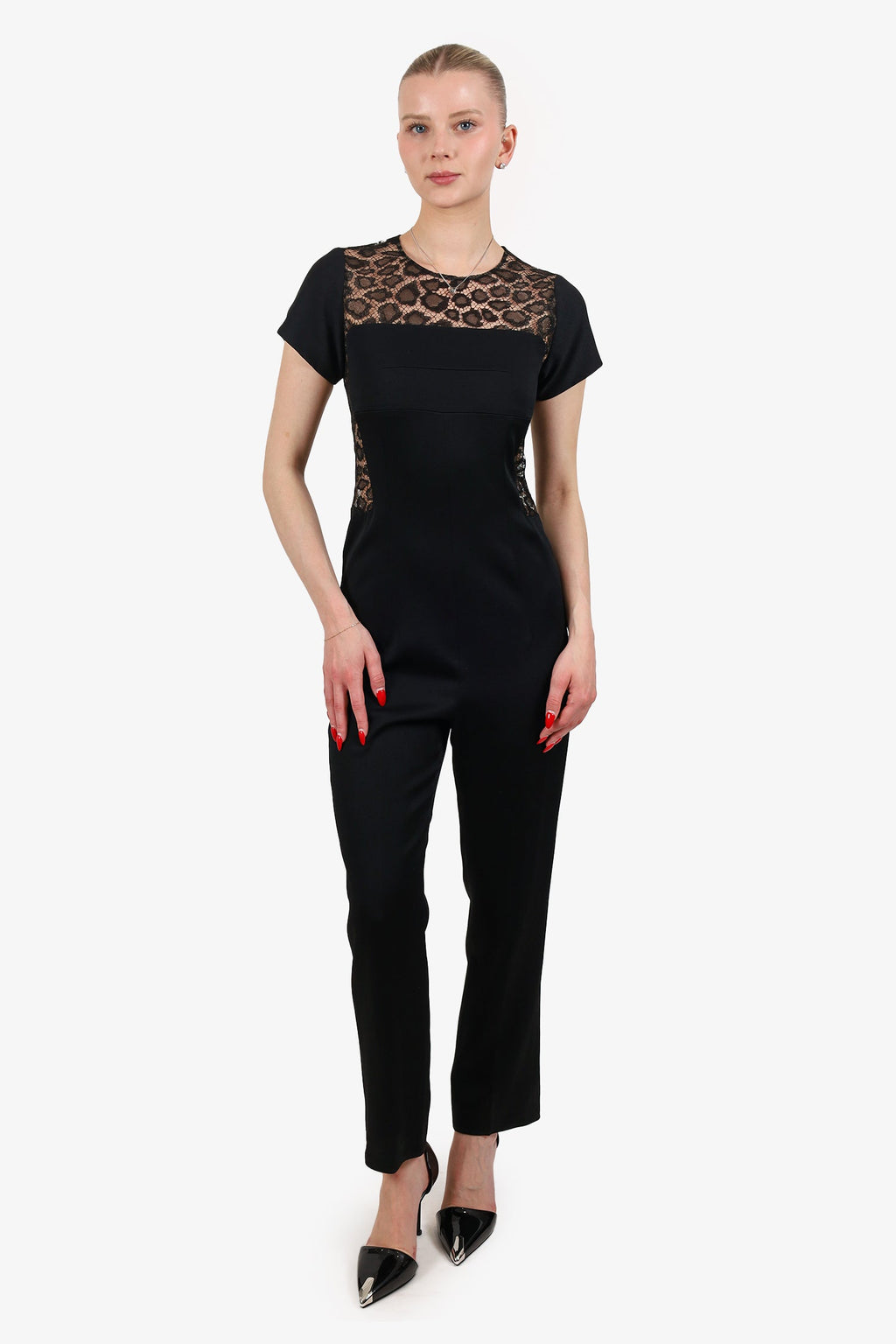 Alexander McQueen Lace Pattern Short Sleeve Jumpsuit Size 38