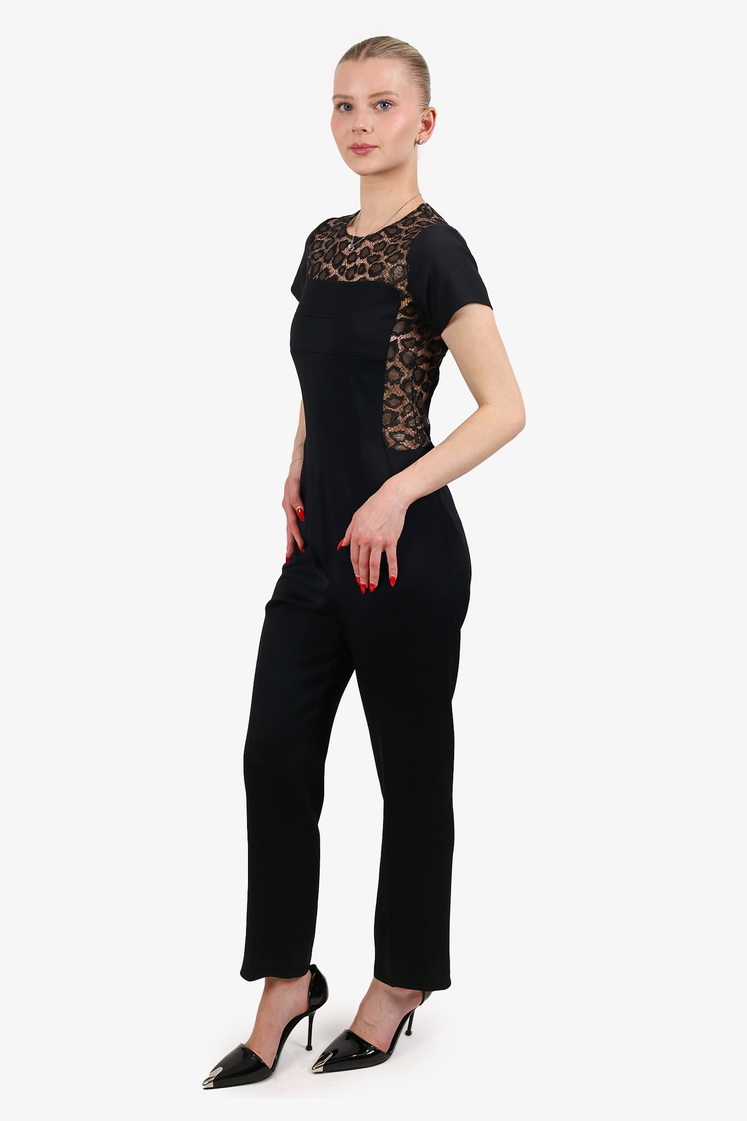 Alexander McQueen Lace Pattern Short Sleeve Jumpsuit Size 38