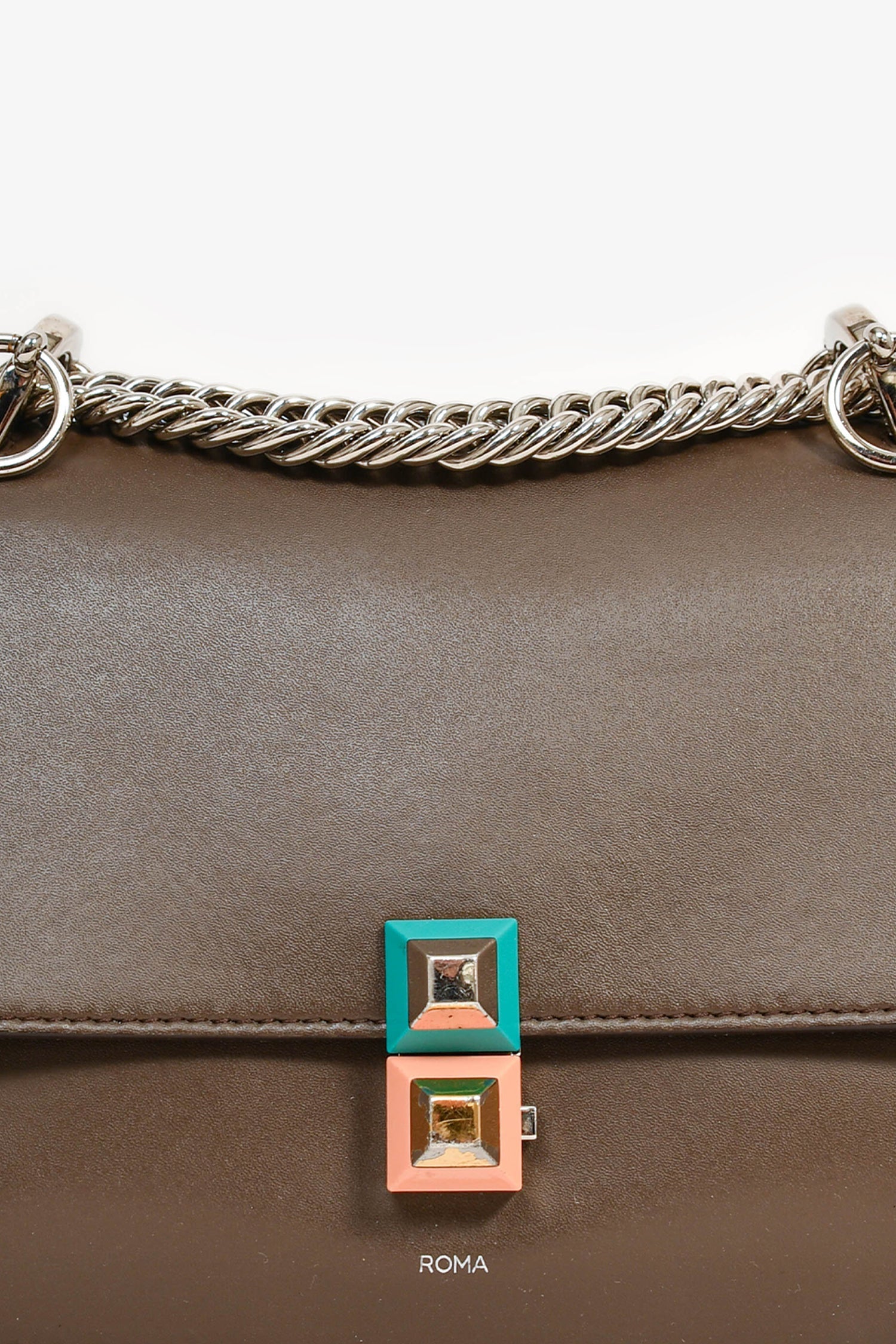 Fendi Brown Leather Small 'Kan I' Chain Crossbody