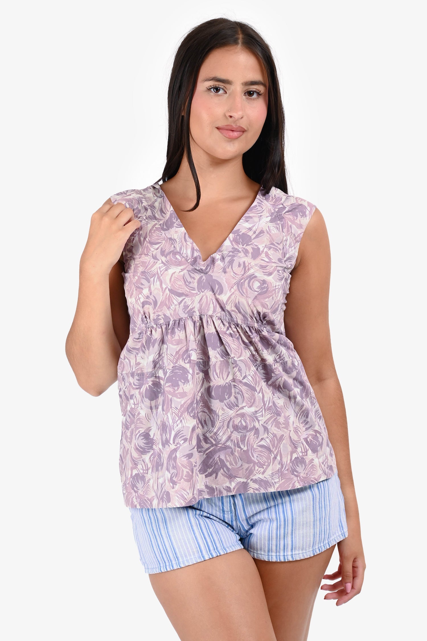 Marni Lilac/Cream Printed Cotton Sleeveless Top Size 38