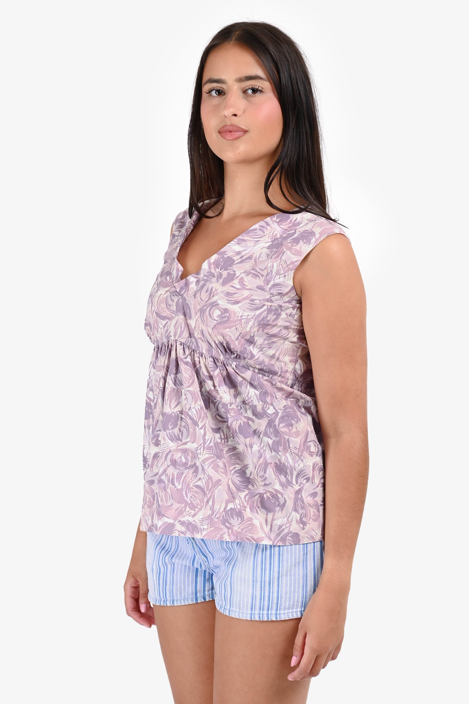 Marni Lilac/Cream Printed Cotton Sleeveless Top Size 38