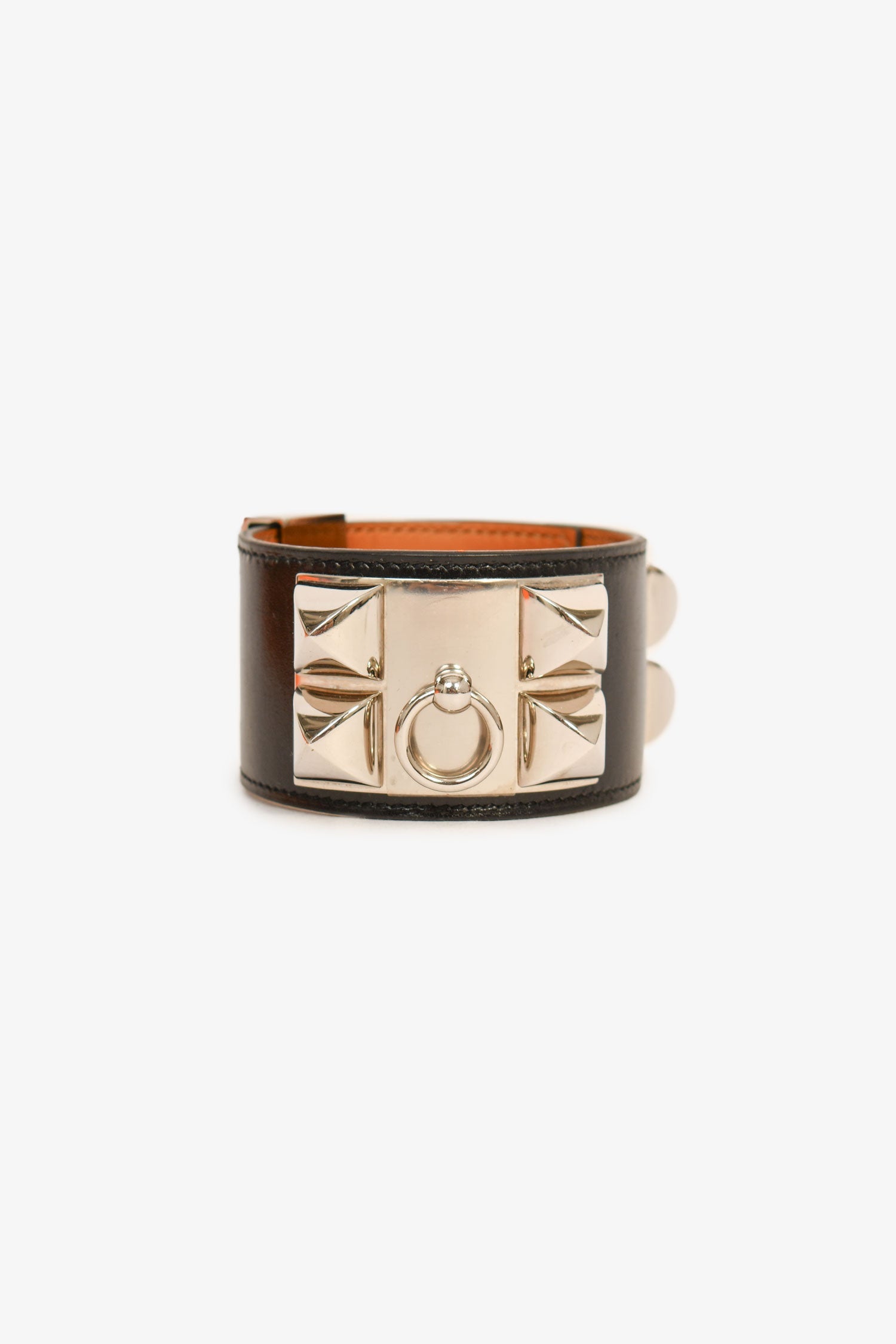 Hermès Black Leather Collier De Chien Bracelet PHW Size 3