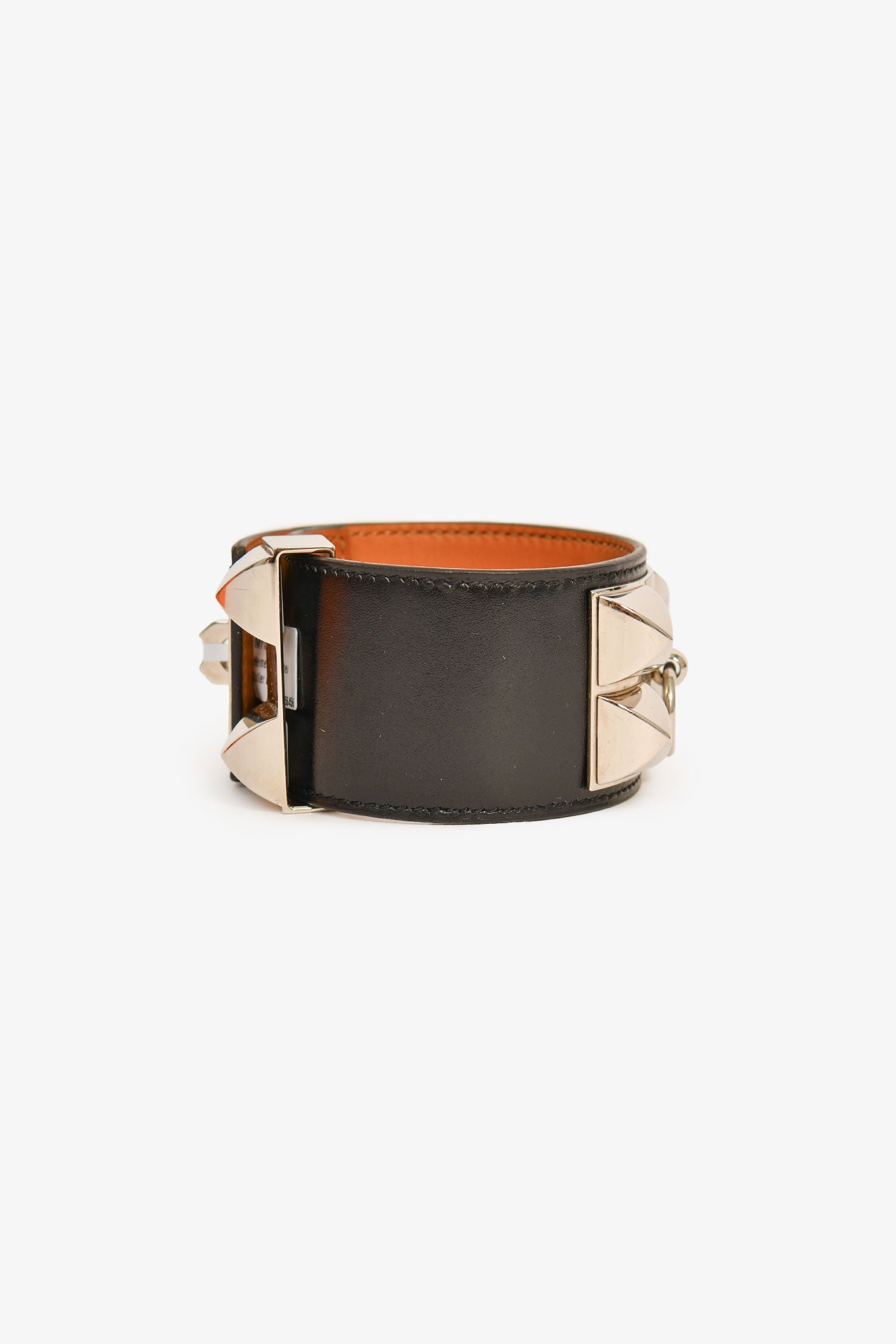 Hermès Black Leather Collier De Chien Bracelet PHW Size 3