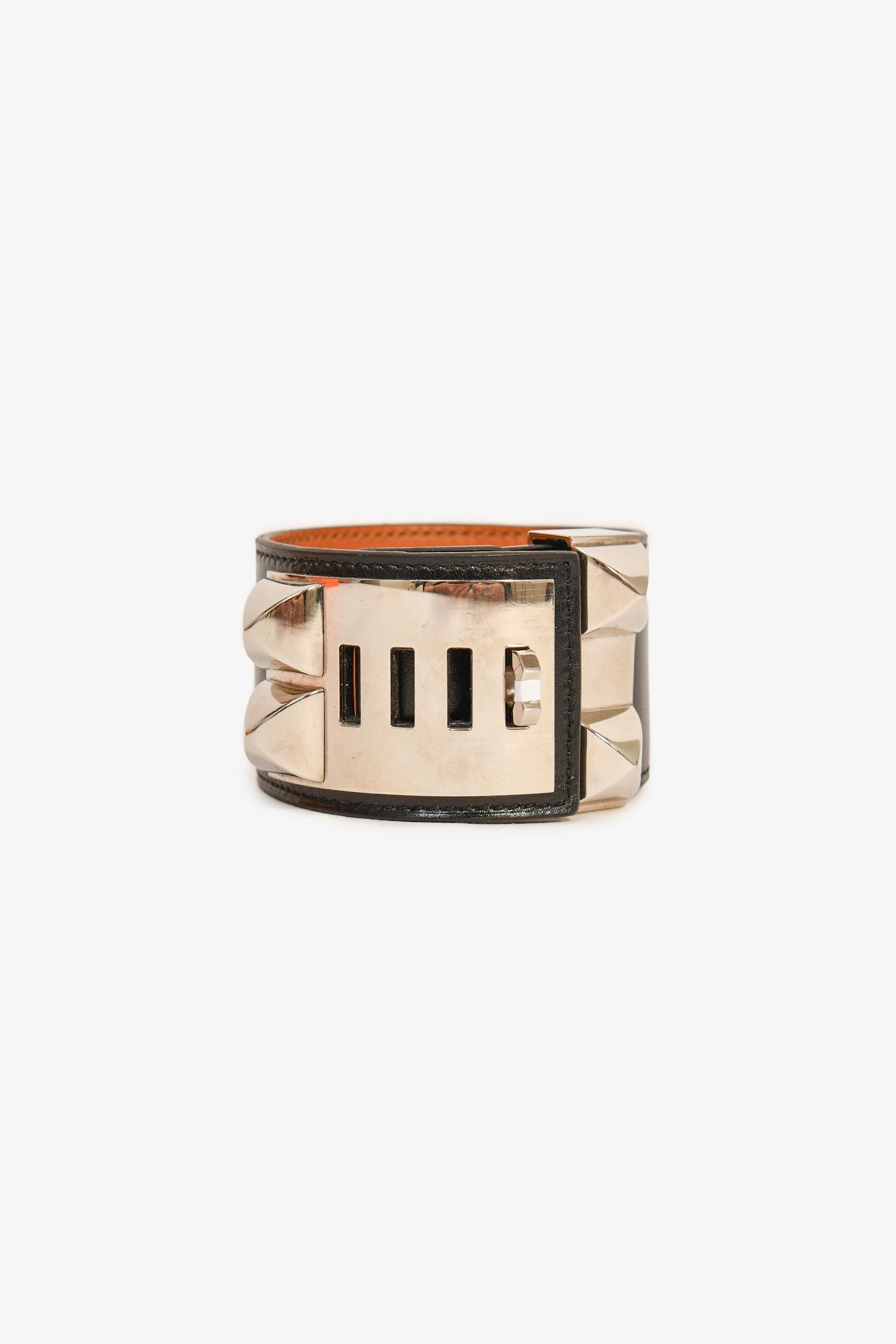 Hermès Black Leather Collier De Chien Bracelet PHW Size 3