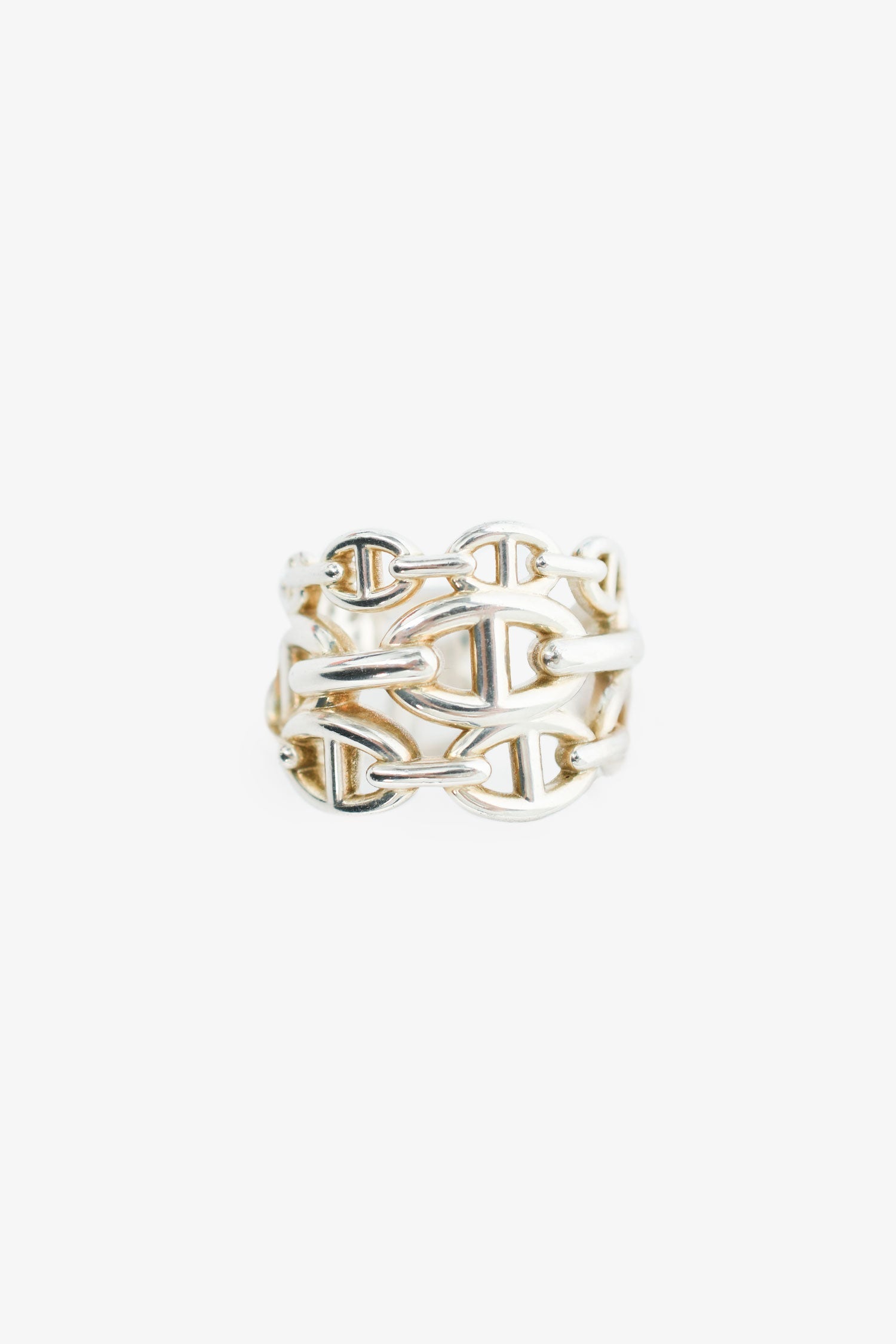 Hermès Silver Large 'Chaine D'Ancre Enchainee' Ring Size 57