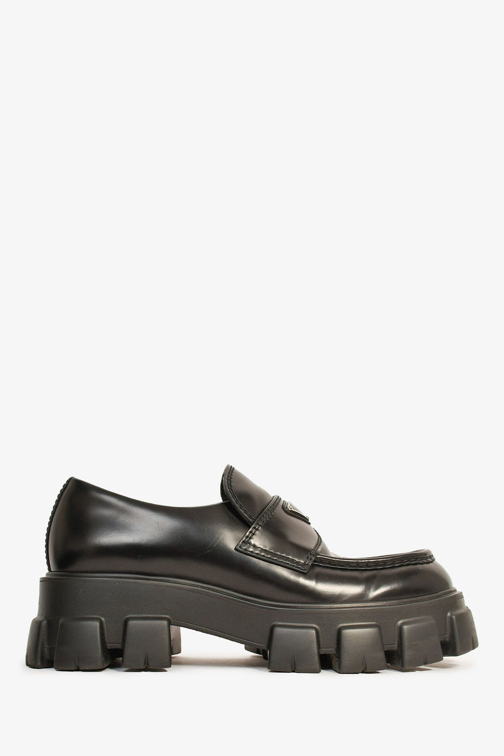 Prada Black Brushed Leather Extra Light Monolith Loafers Size 9 Mens