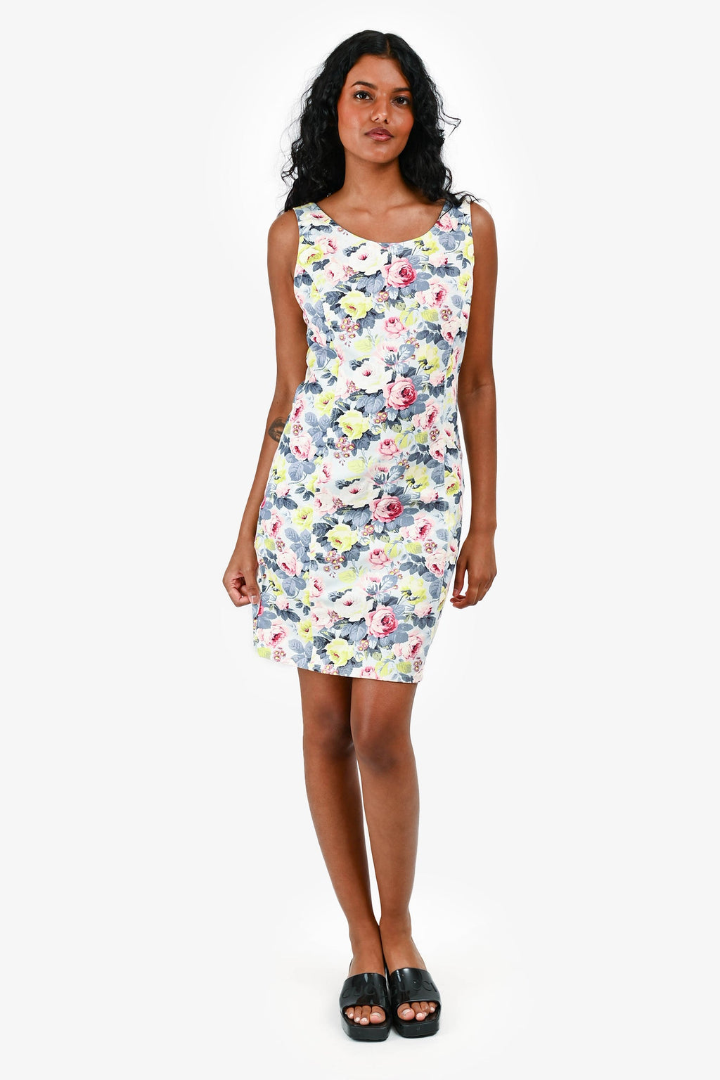 Miu Miu 2013 Multicolour Denim Floral Printed Sleeveless Mini Dress Size 40