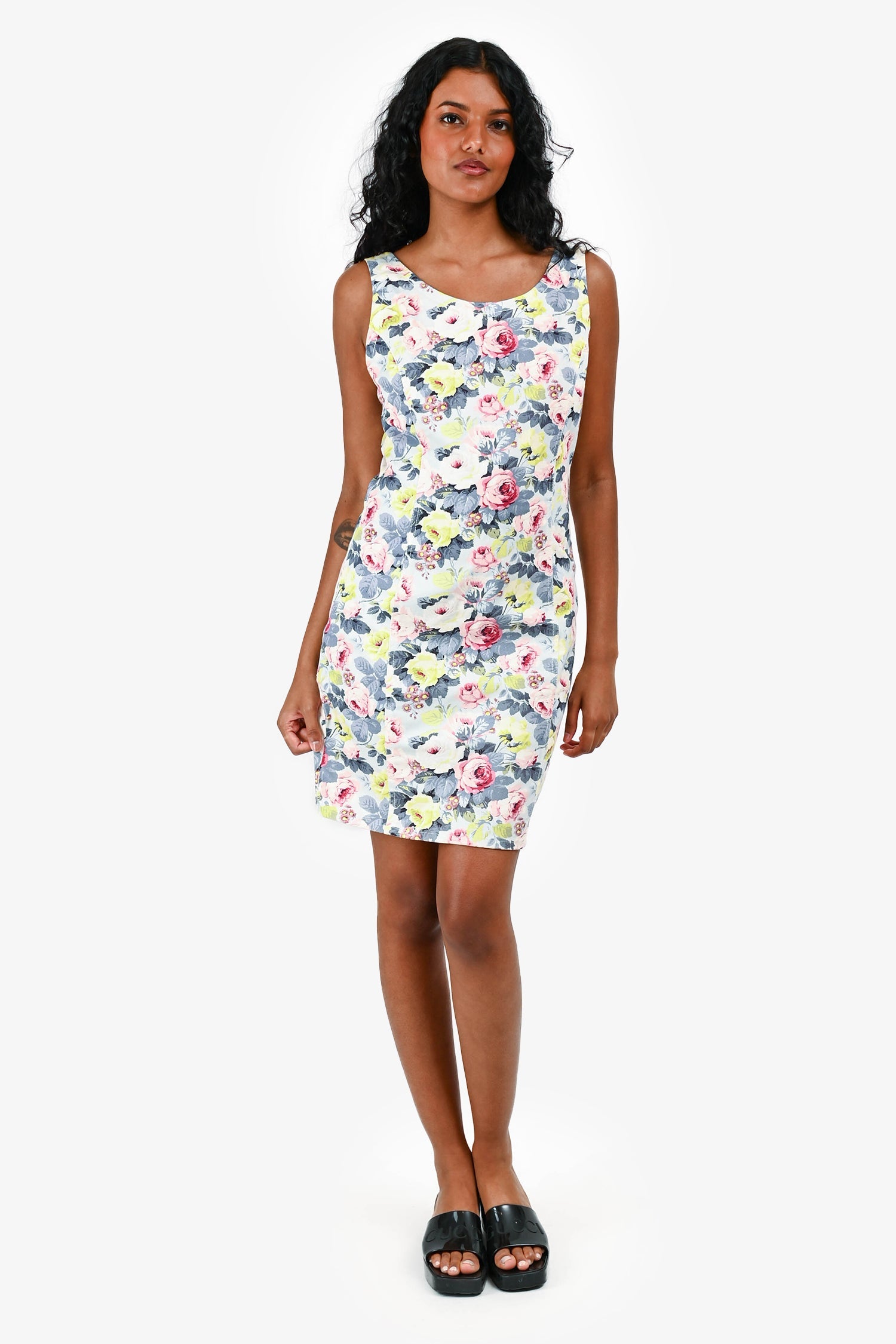 Miu Miu 2013 Multicolour Denim Floral Printed Sleeveless Mini Dress Size 40