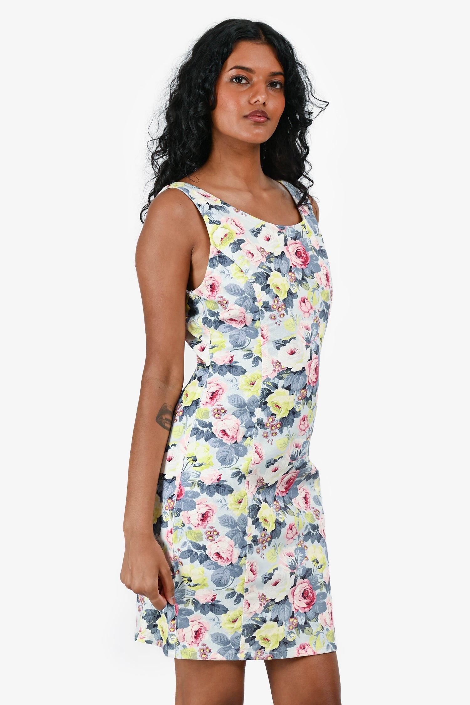 Miu Miu 2013 Multicolour Denim Floral Printed Sleeveless Mini Dress Size 40