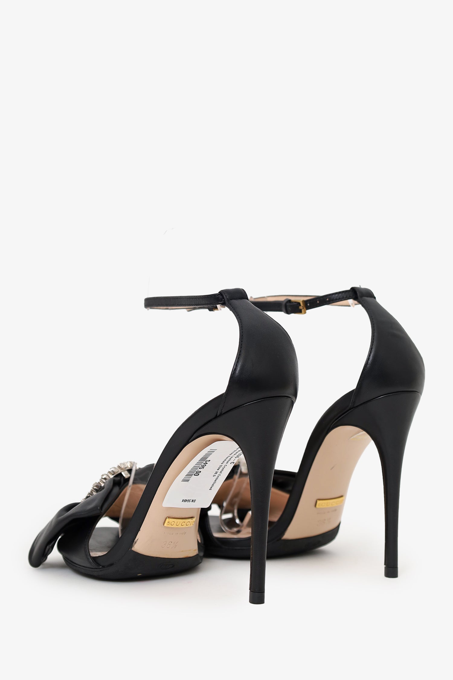 Gucci Black Leather Crystal Embellished Ankle Strap Sandals Size 36.5