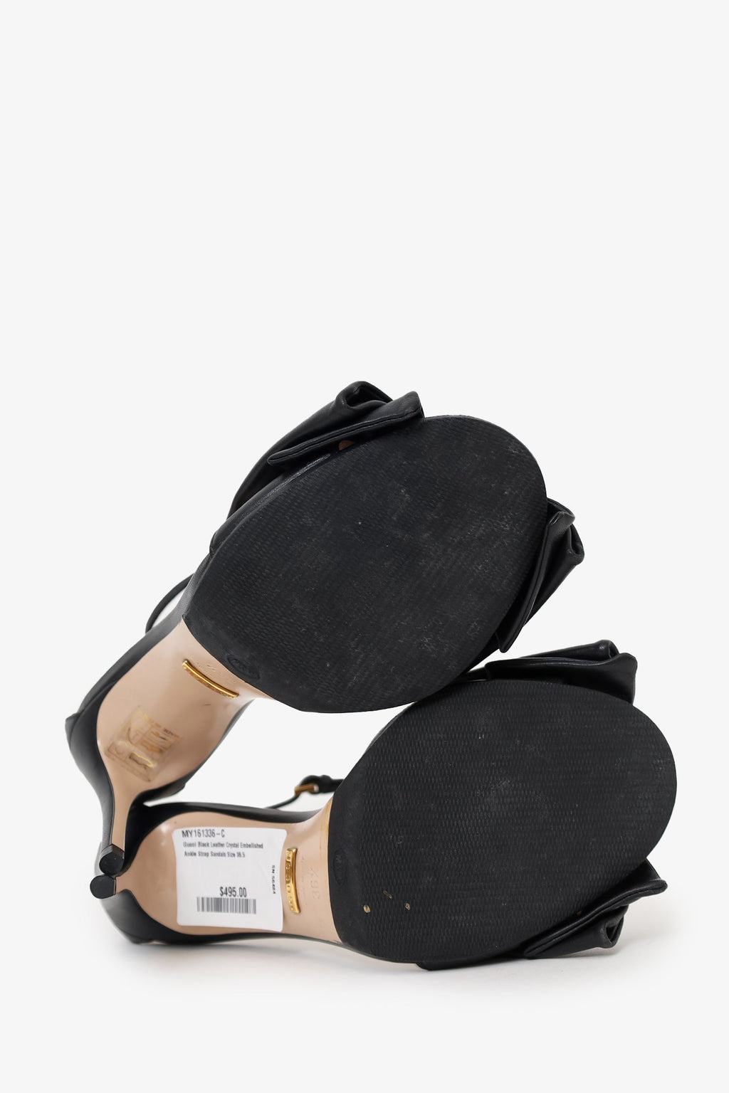 Gucci Black Leather Crystal Embellished Ankle Strap Sandals Size 36.5