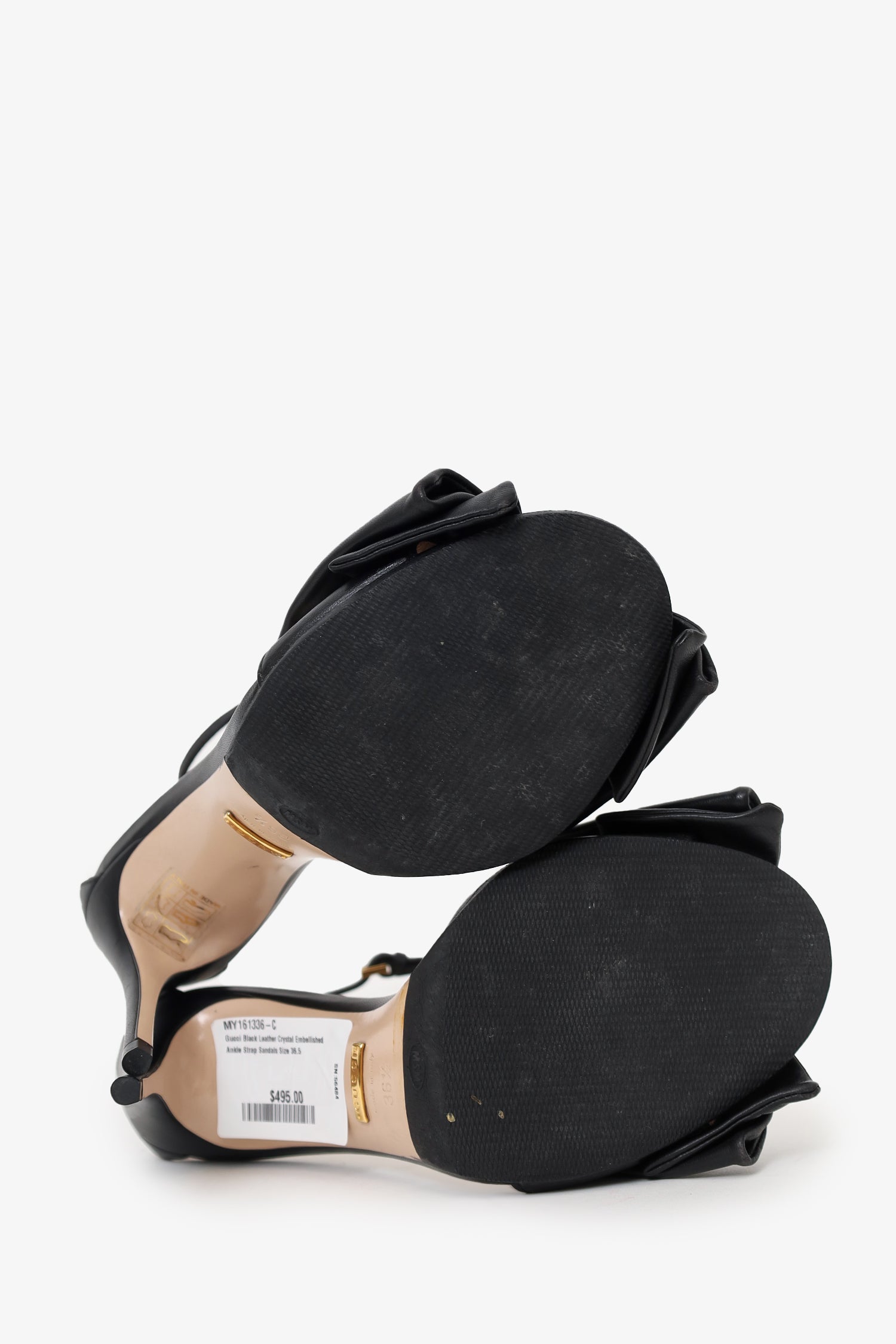 Gucci Black Leather Crystal Embellished Ankle Strap Sandals Size 36.5