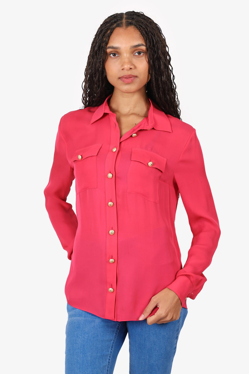 Balmain Pink Silk Button Down Shirt Size 36