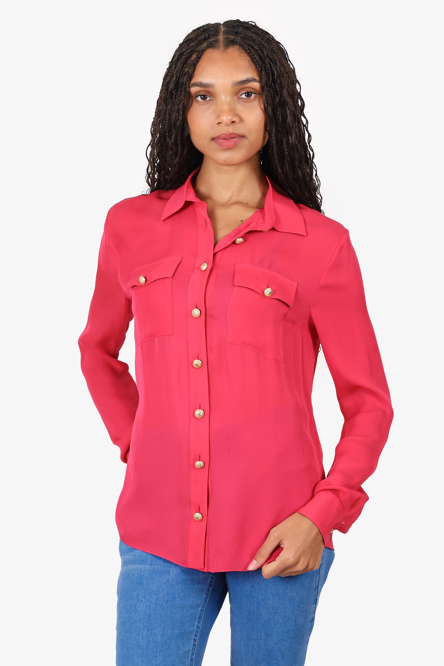 Balmain Pink Silk Button Down Shirt Size 36