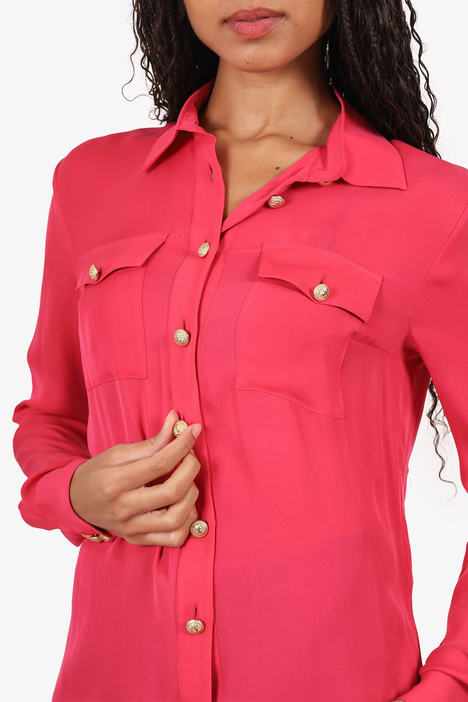 Balmain Pink Silk Button Down Shirt Size 36