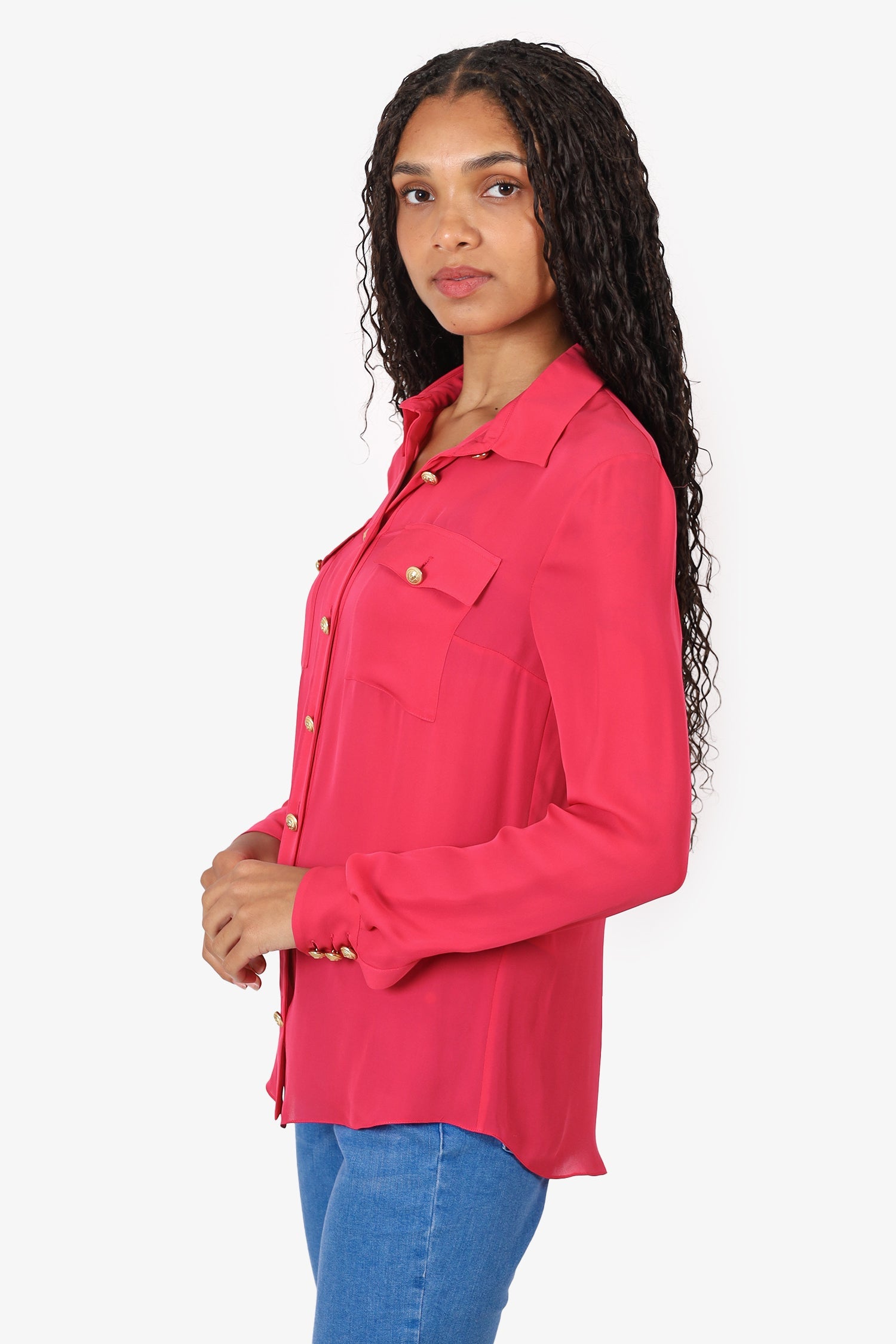 Balmain Pink Silk Button Down Shirt Size 36