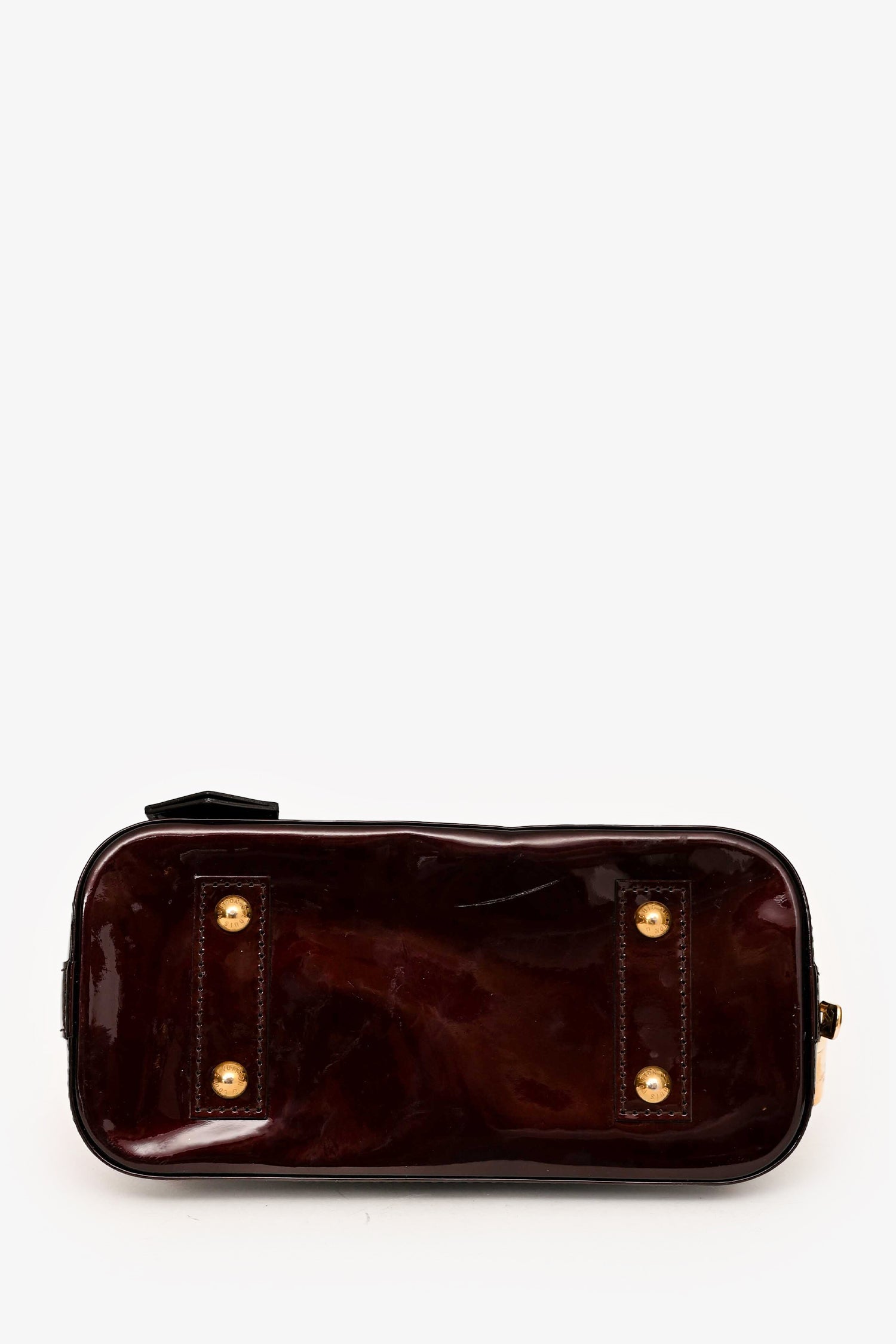 Louis Vuitton Burgundy Patent Monogram "Alma' BB Top Handle with Strap