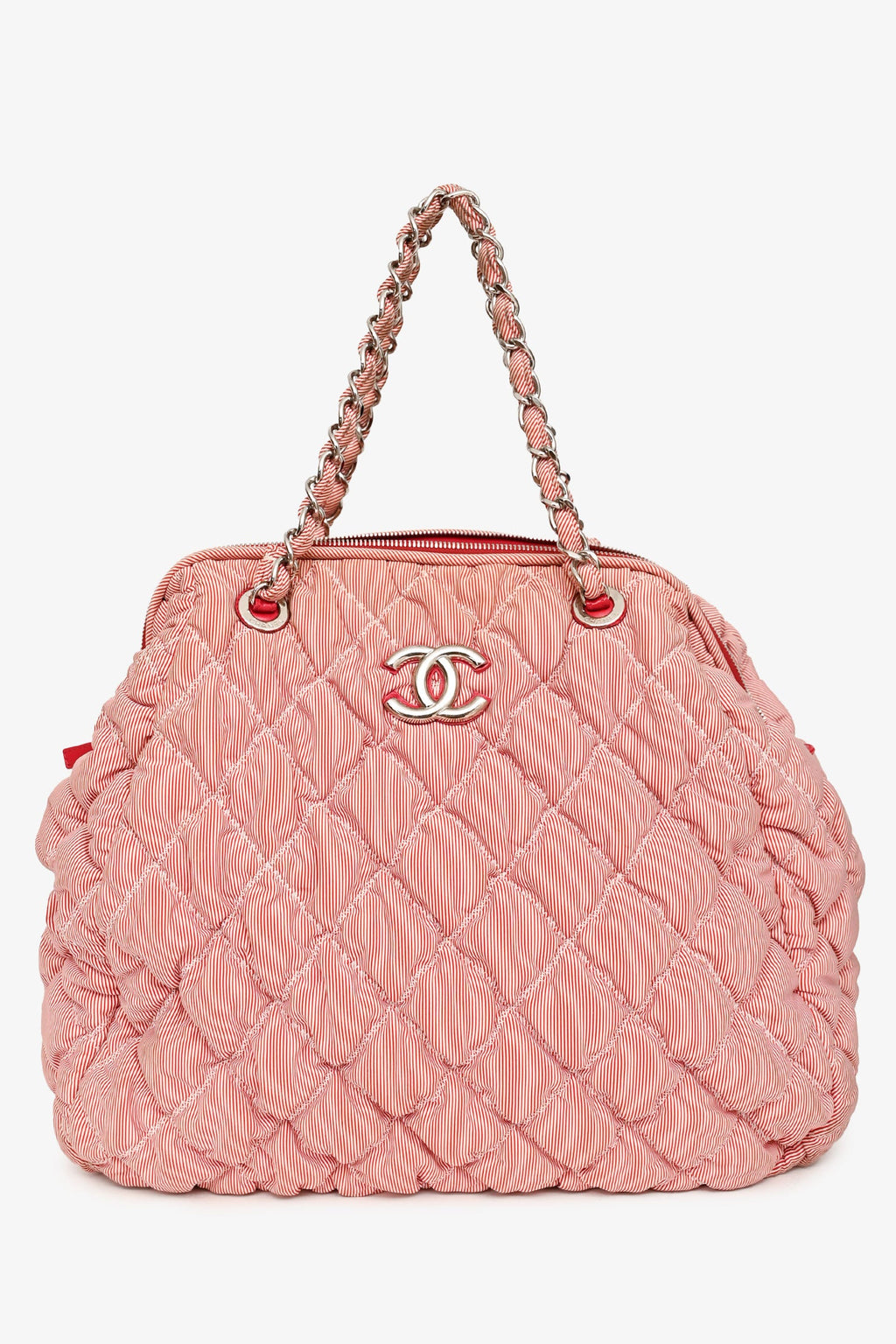 Pre-Loved Chanel™ 2009-10 Red/White Striped Quilted Shoulder Bag