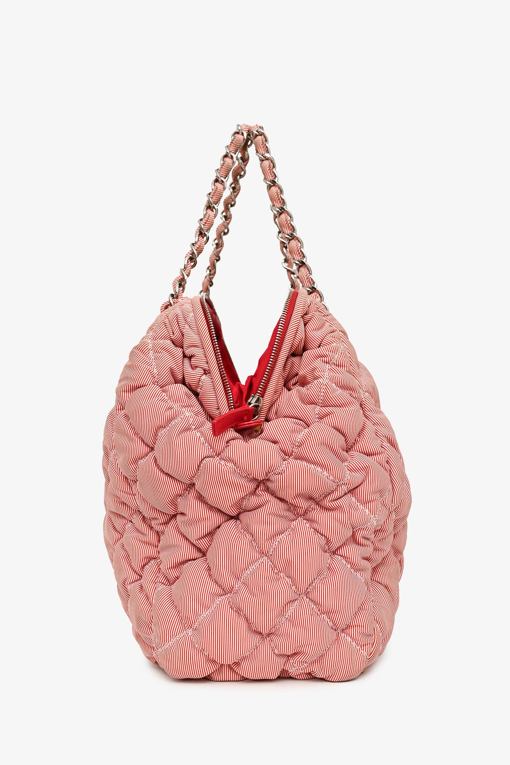 Pre-Loved Chanel™ 2009-10 Red/White Striped Quilted Shoulder Bag