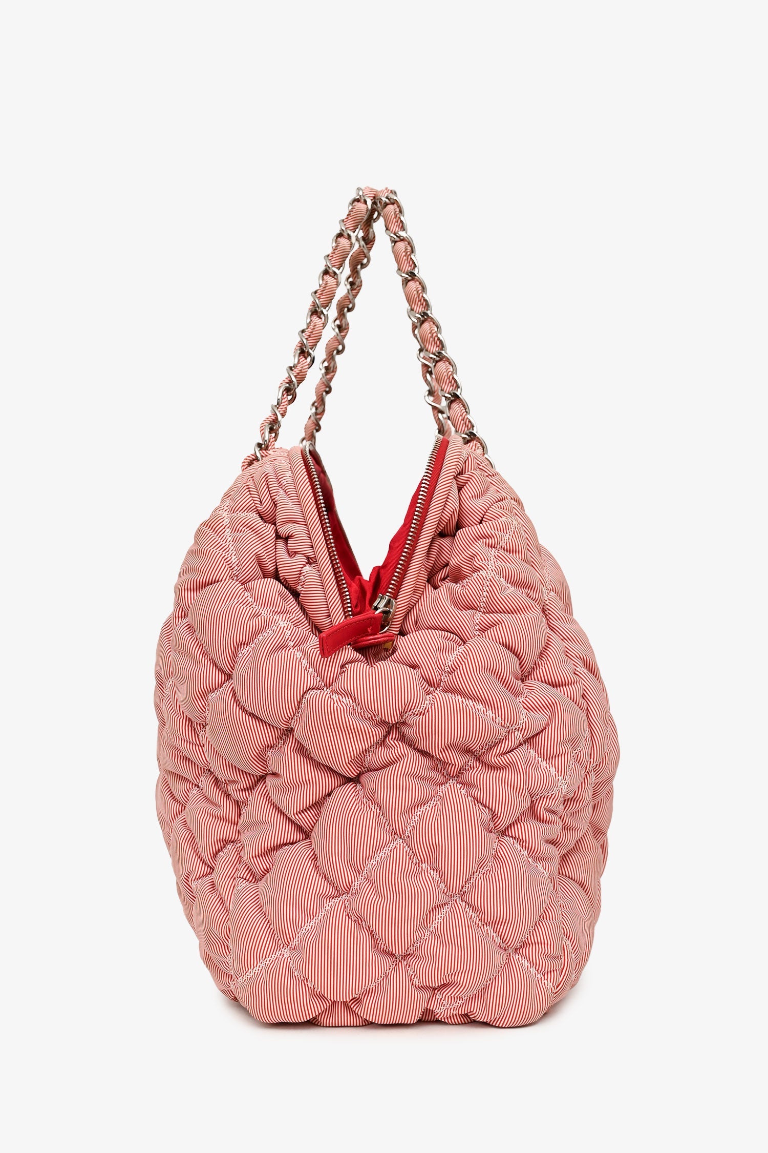 Pre-Loved Chanel™ 2009-10 Red/White Striped Quilted Shoulder Bag