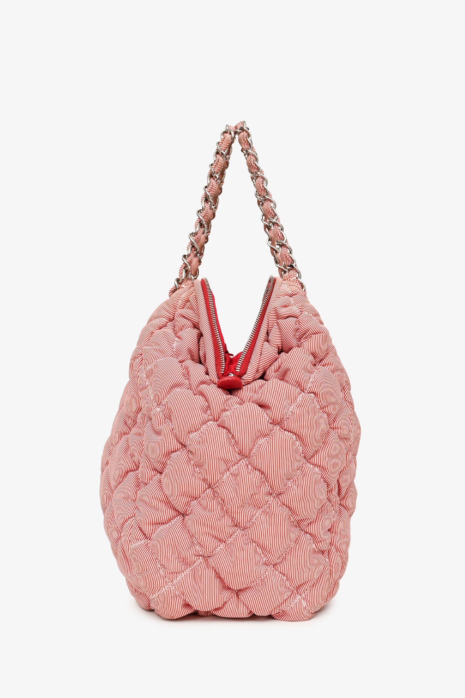Pre-Loved Chanel™ 2009-10 Red/White Striped Quilted Shoulder Bag