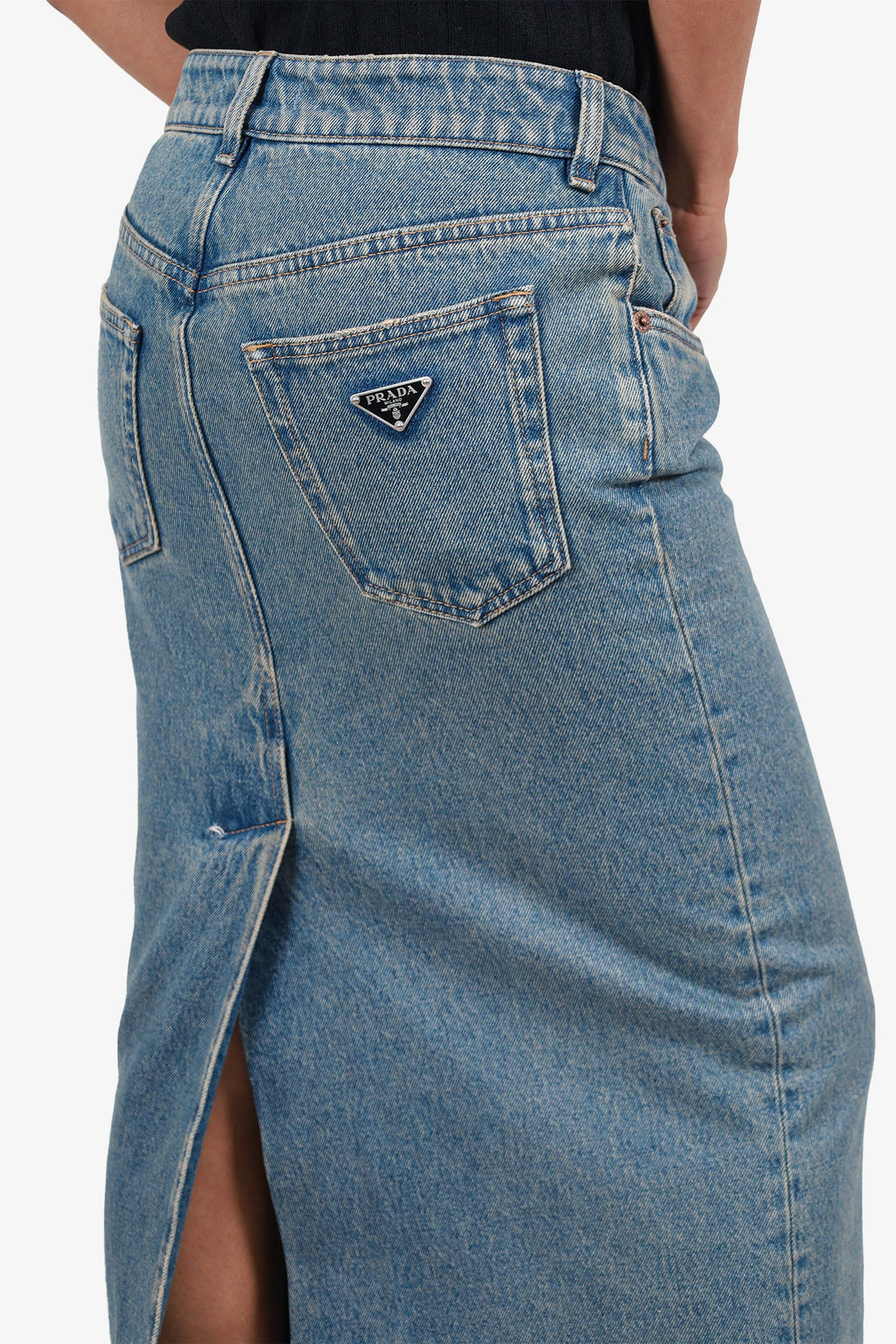 Prada Blue Denim Triangle Logo Maxi Skirt Size 38