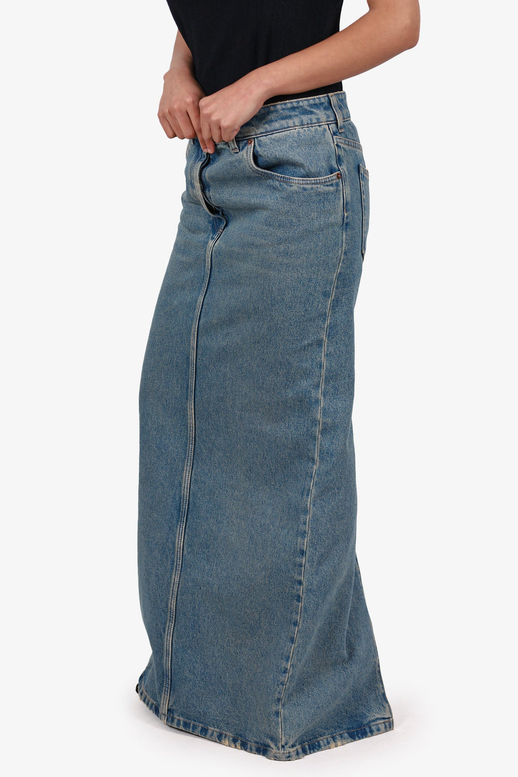 Prada Blue Denim Triangle Logo Maxi Skirt Size 38