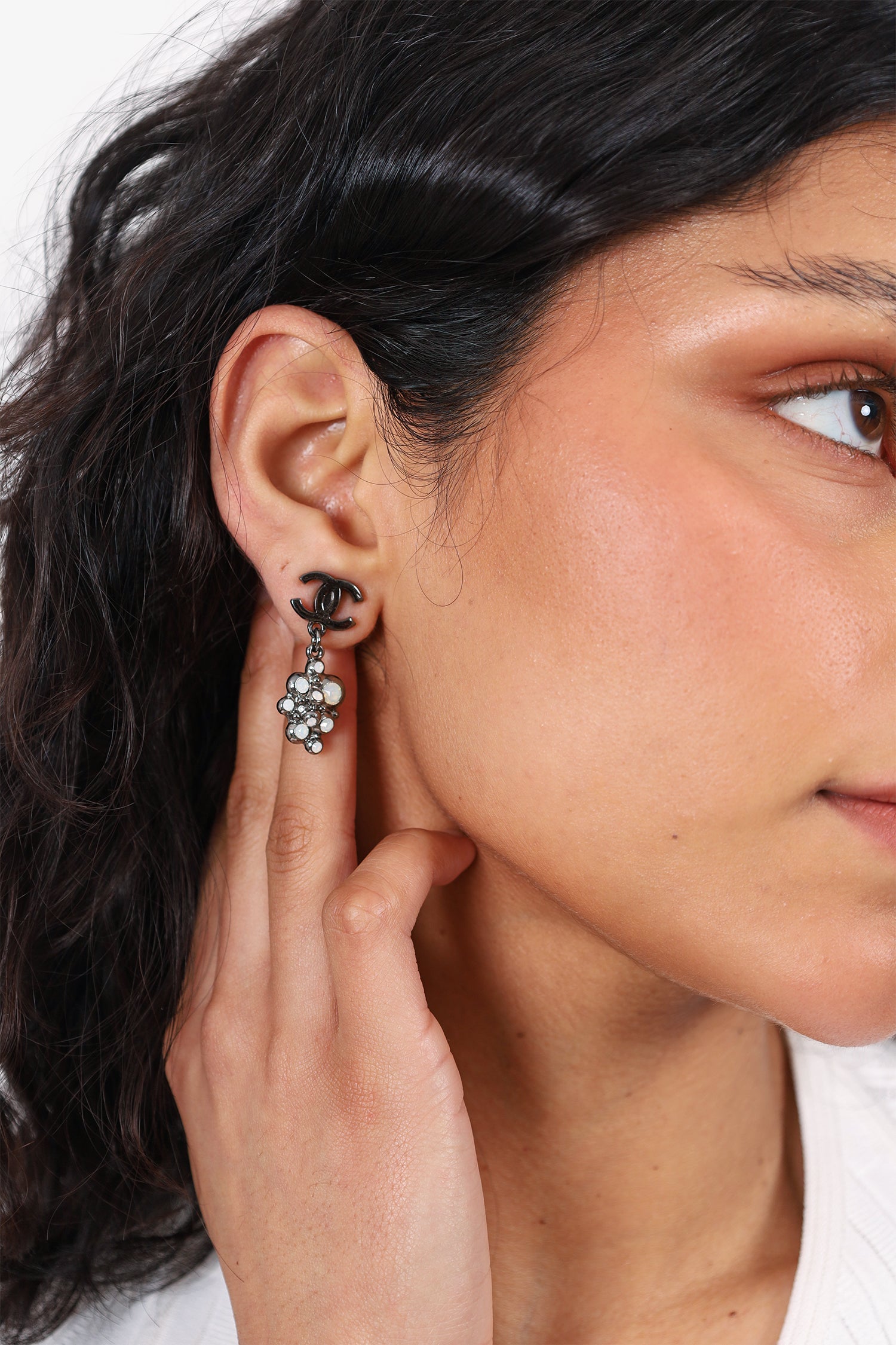 Pre-Loved Chanel™ Gunmetal Silver Crystal Clustered Drop Earrings