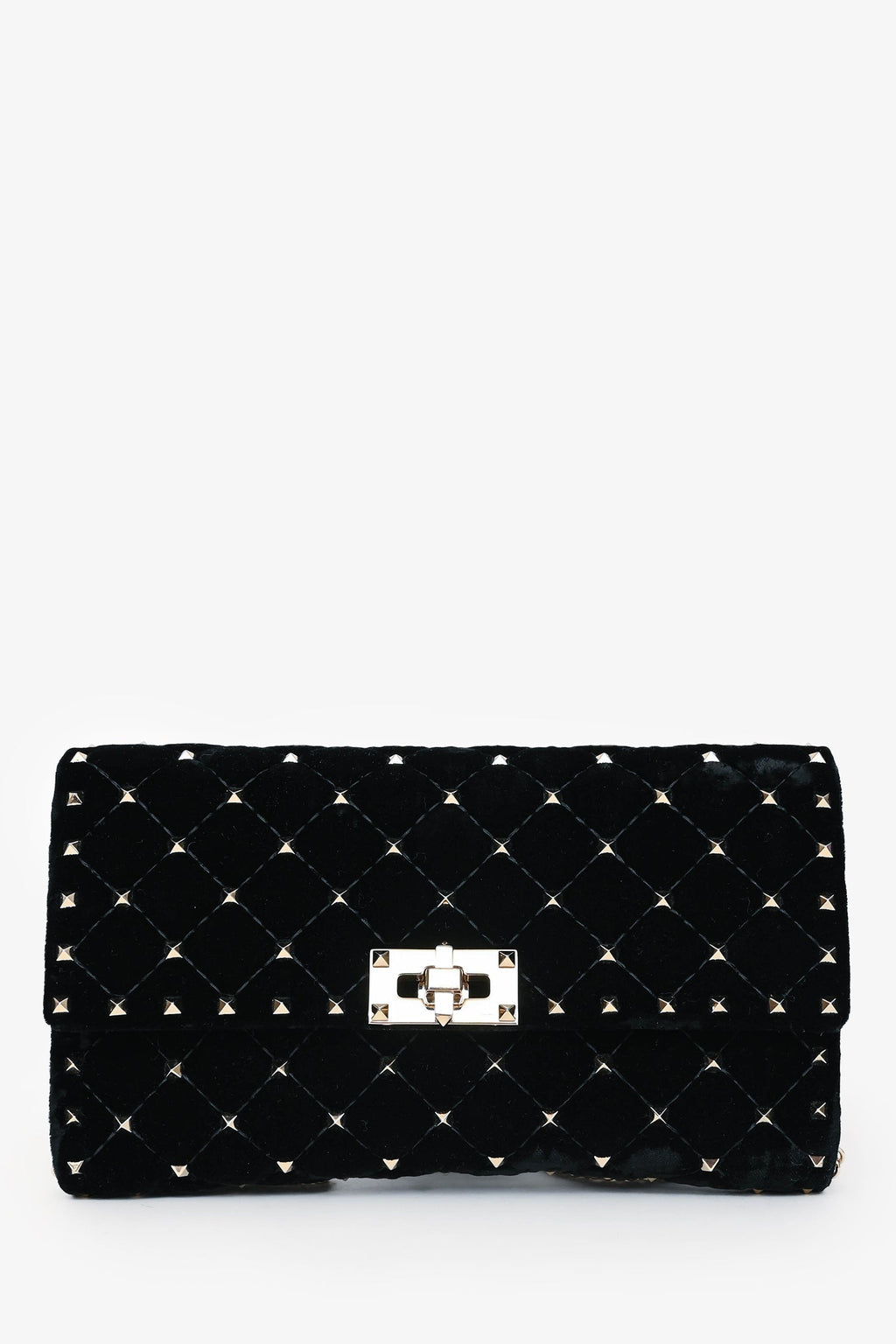Valentino Velvet Quilted Rockstud Clutch With Chain