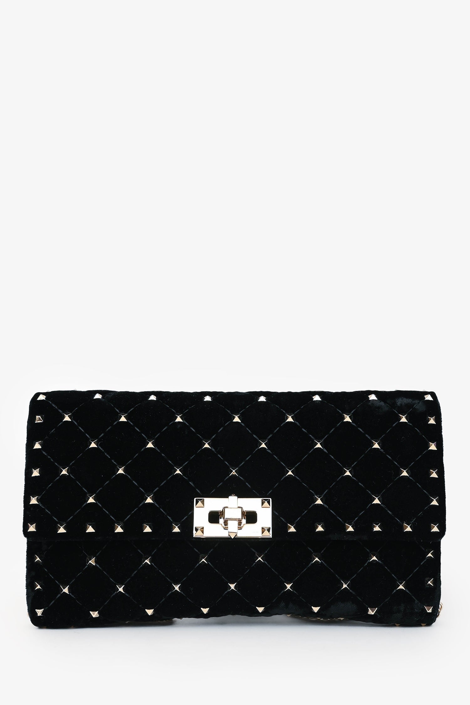 Valentino Velvet Quilted Rockstud Clutch With Chain