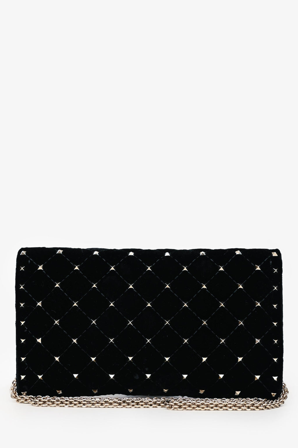 Valentino Velvet Quilted Rockstud Clutch With Chain