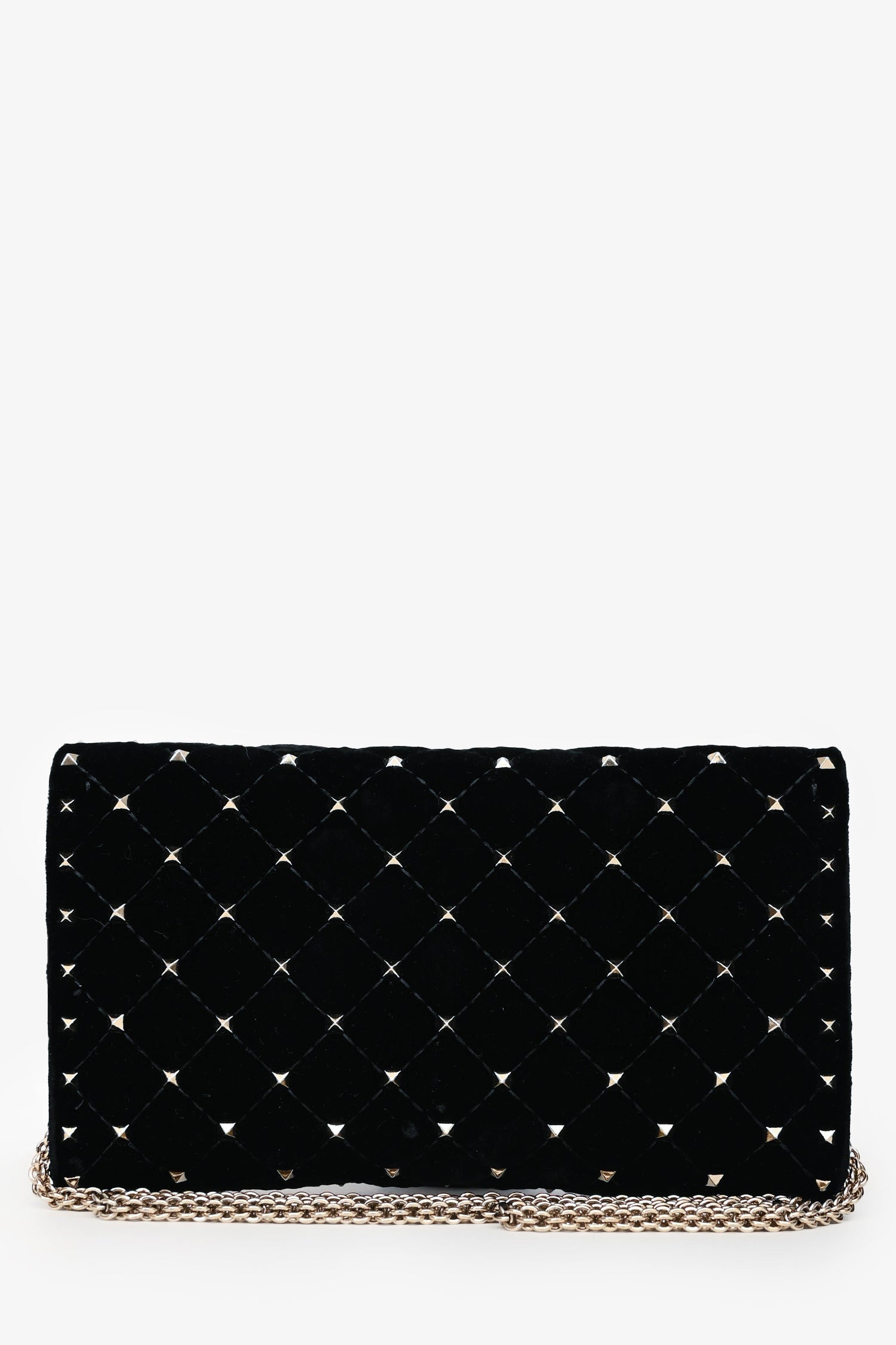 Valentino Velvet Quilted Rockstud Clutch With Chain