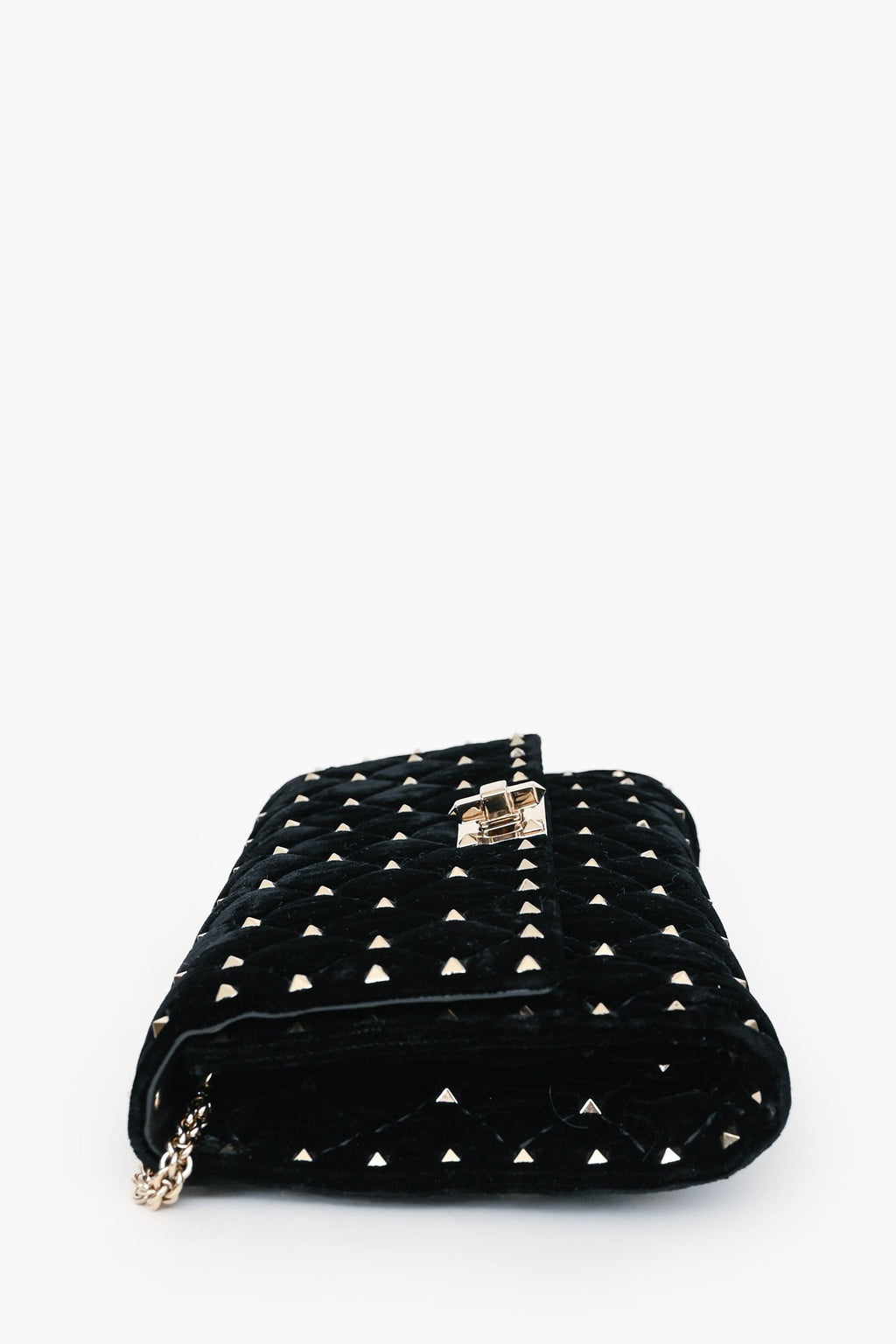 Valentino Velvet Quilted Rockstud Clutch With Chain