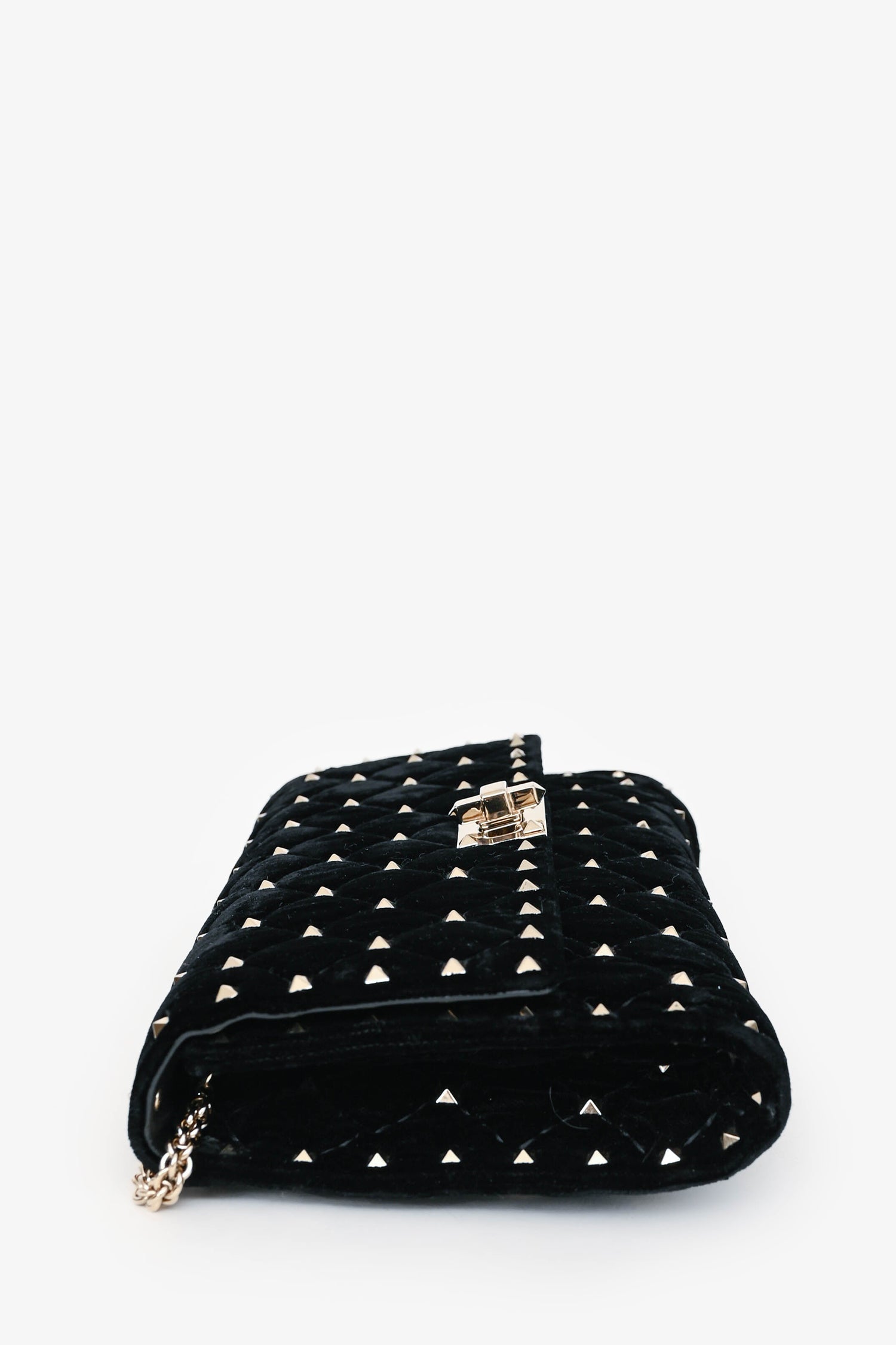 Valentino Velvet Quilted Rockstud Clutch With Chain