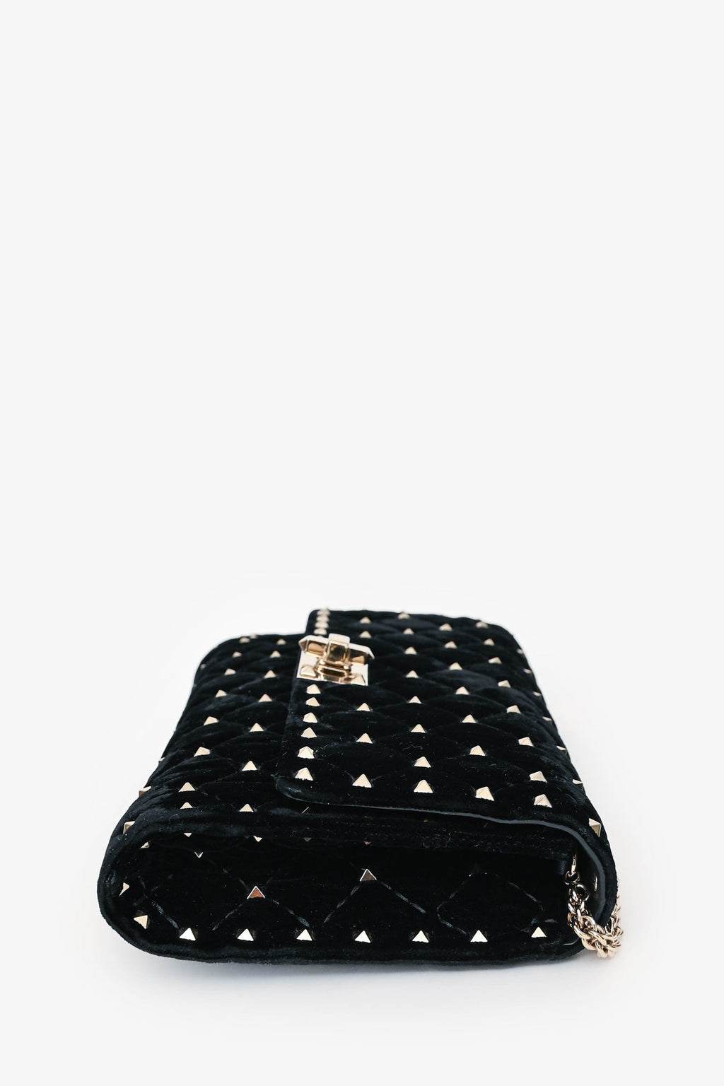 Valentino Velvet Quilted Rockstud Clutch With Chain