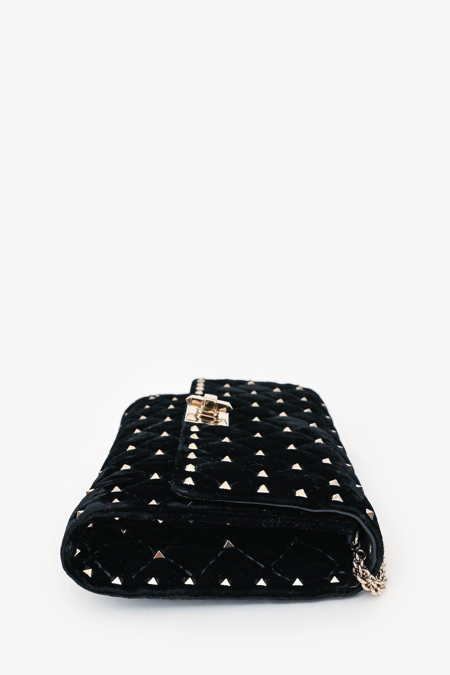 Valentino Velvet Quilted Rockstud Clutch With Chain
