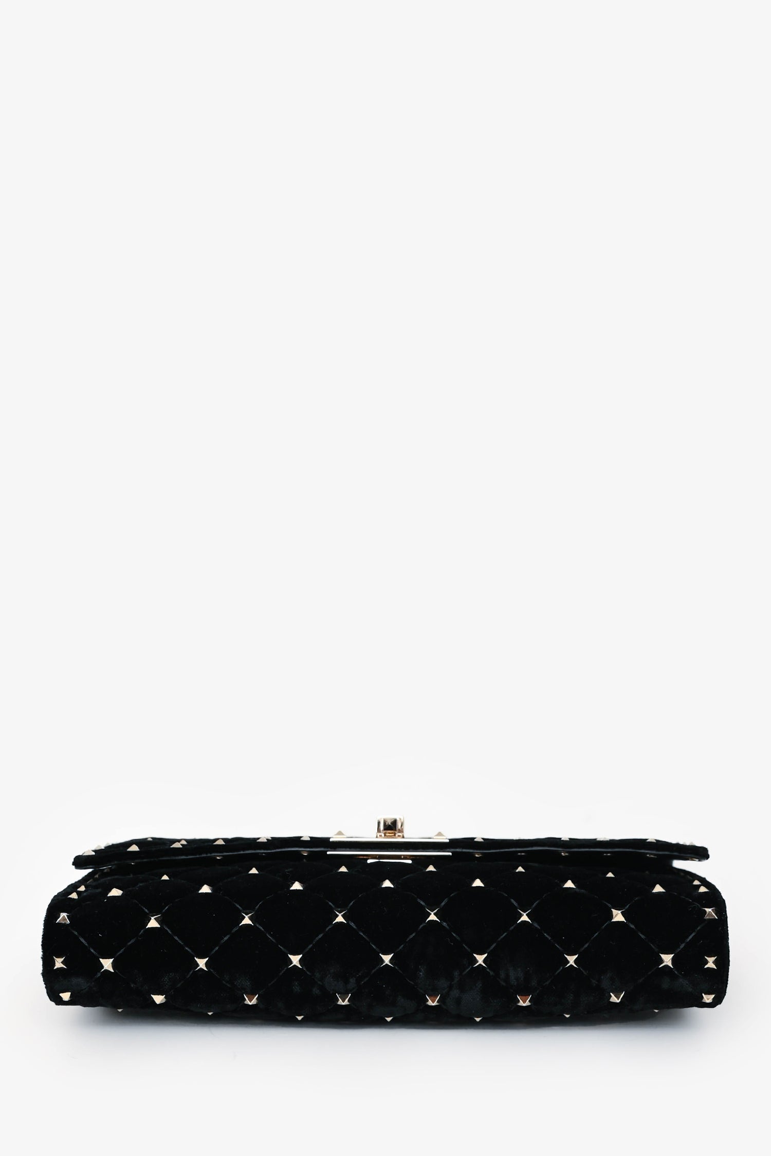 Valentino Velvet Quilted Rockstud Clutch With Chain