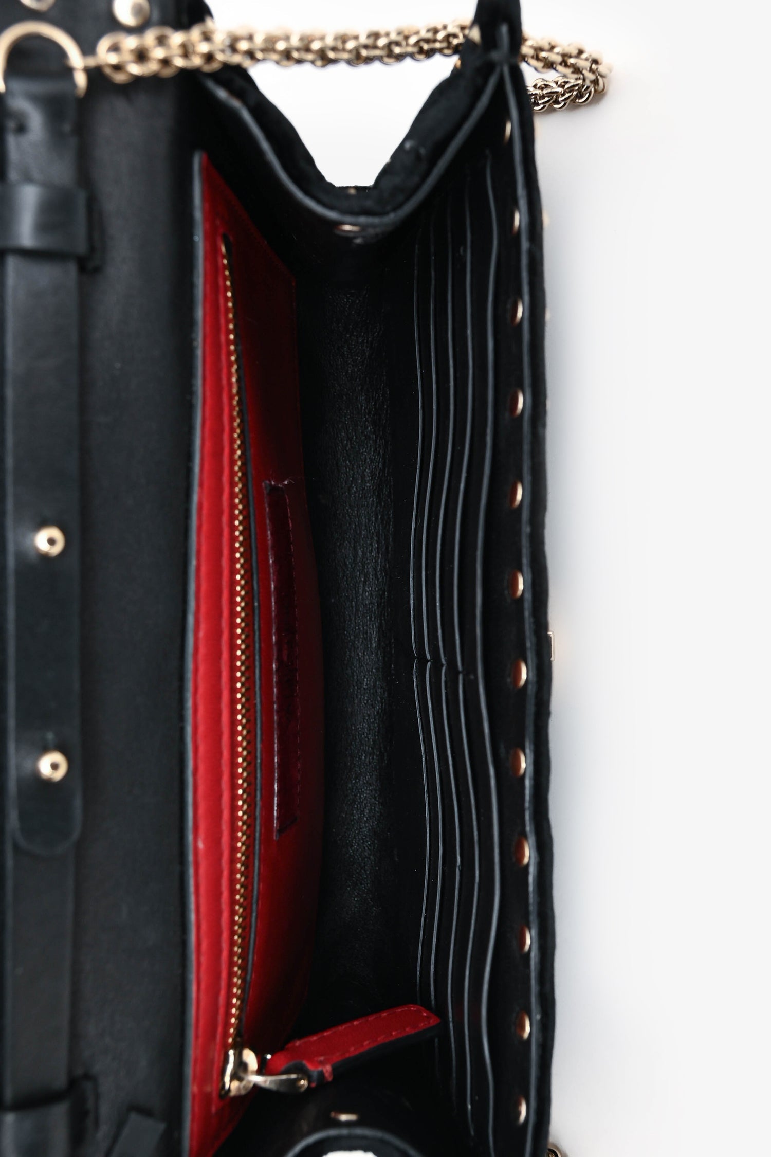 Valentino Velvet Quilted Rockstud Clutch With Chain
