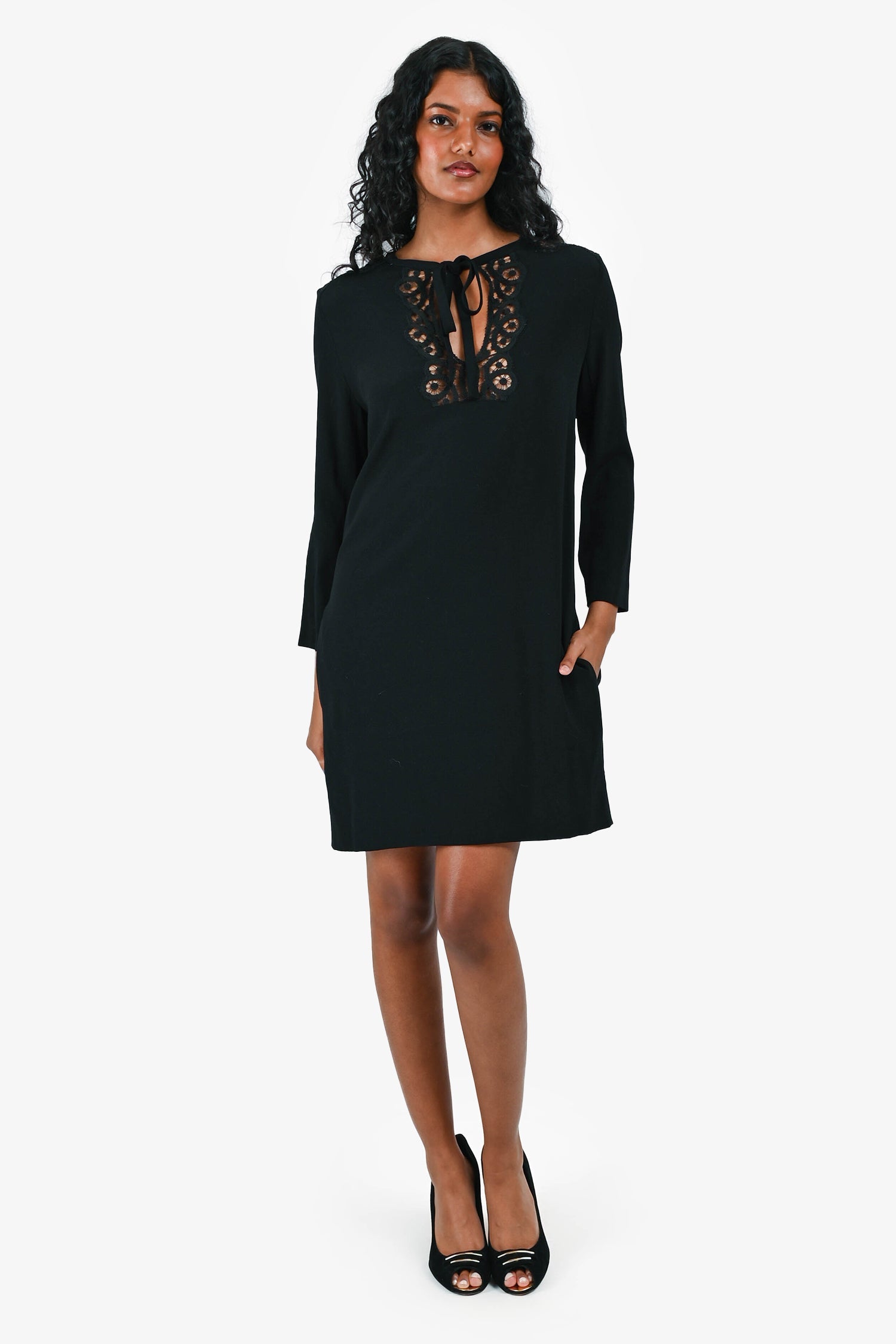 Sandro Black Lace Detail Shift Dress Size 1