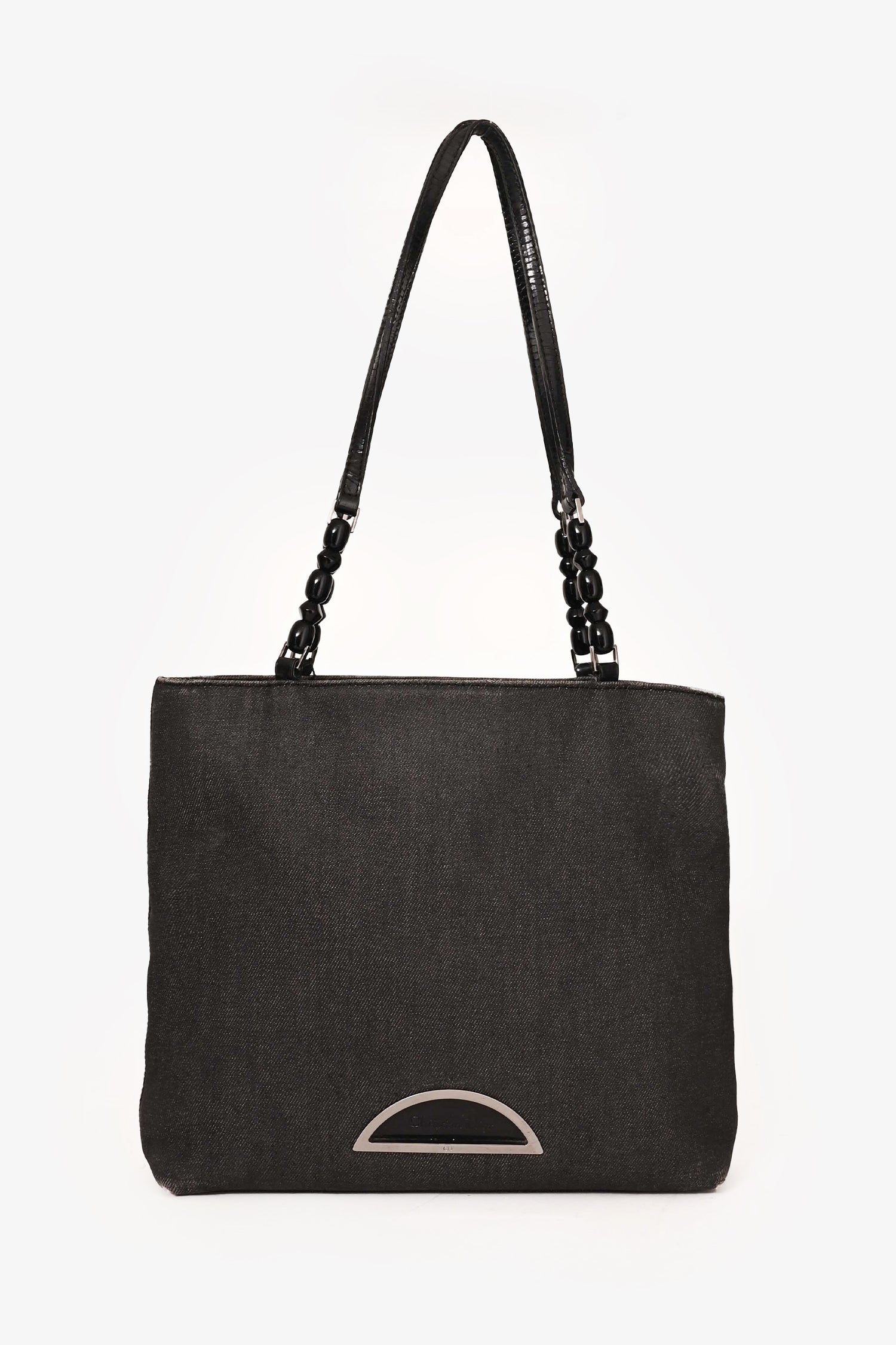 Christian Dior 2001 Grey Denim Maris Pearl Tote