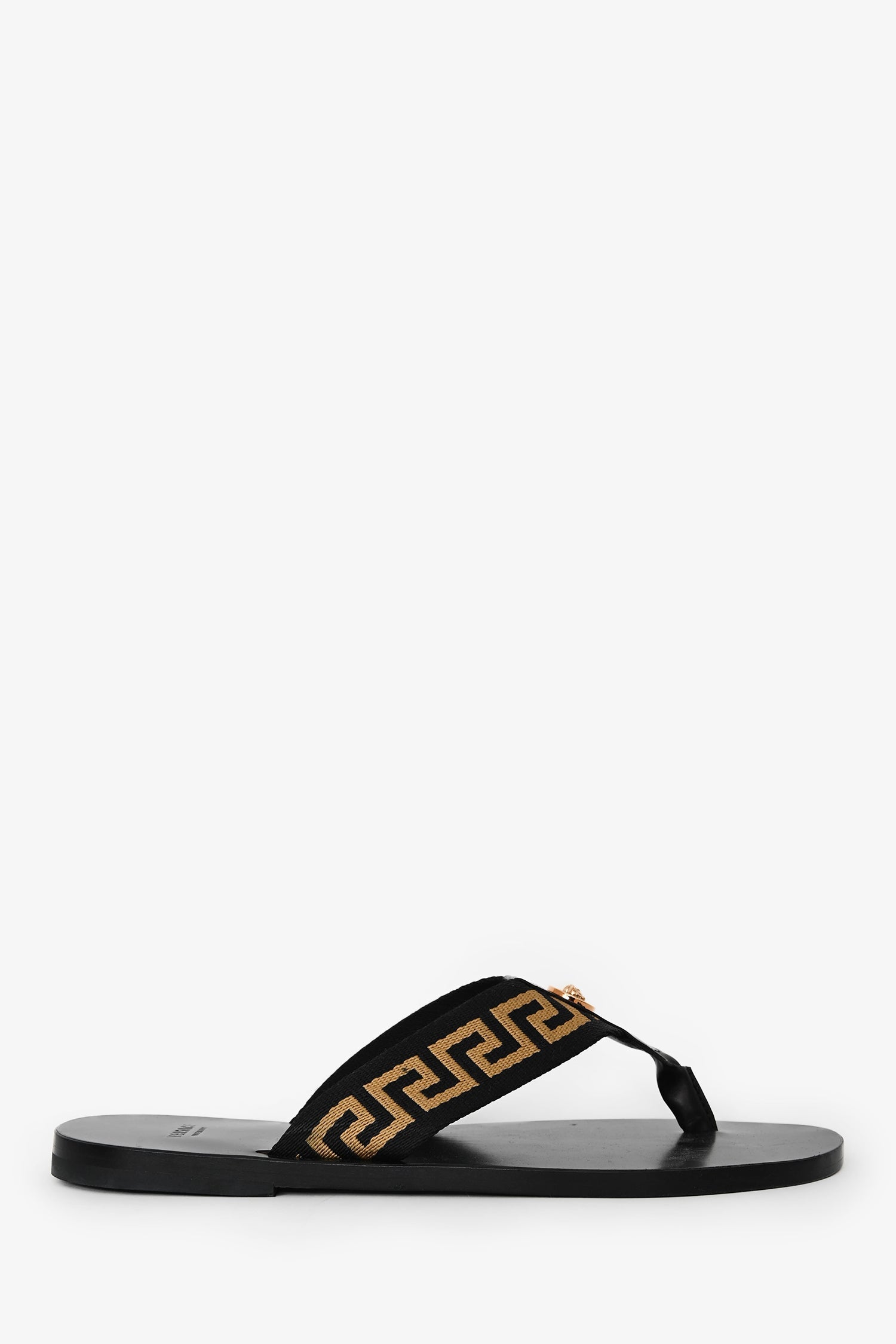 Versace Black Greca Thong Sandals Size 44