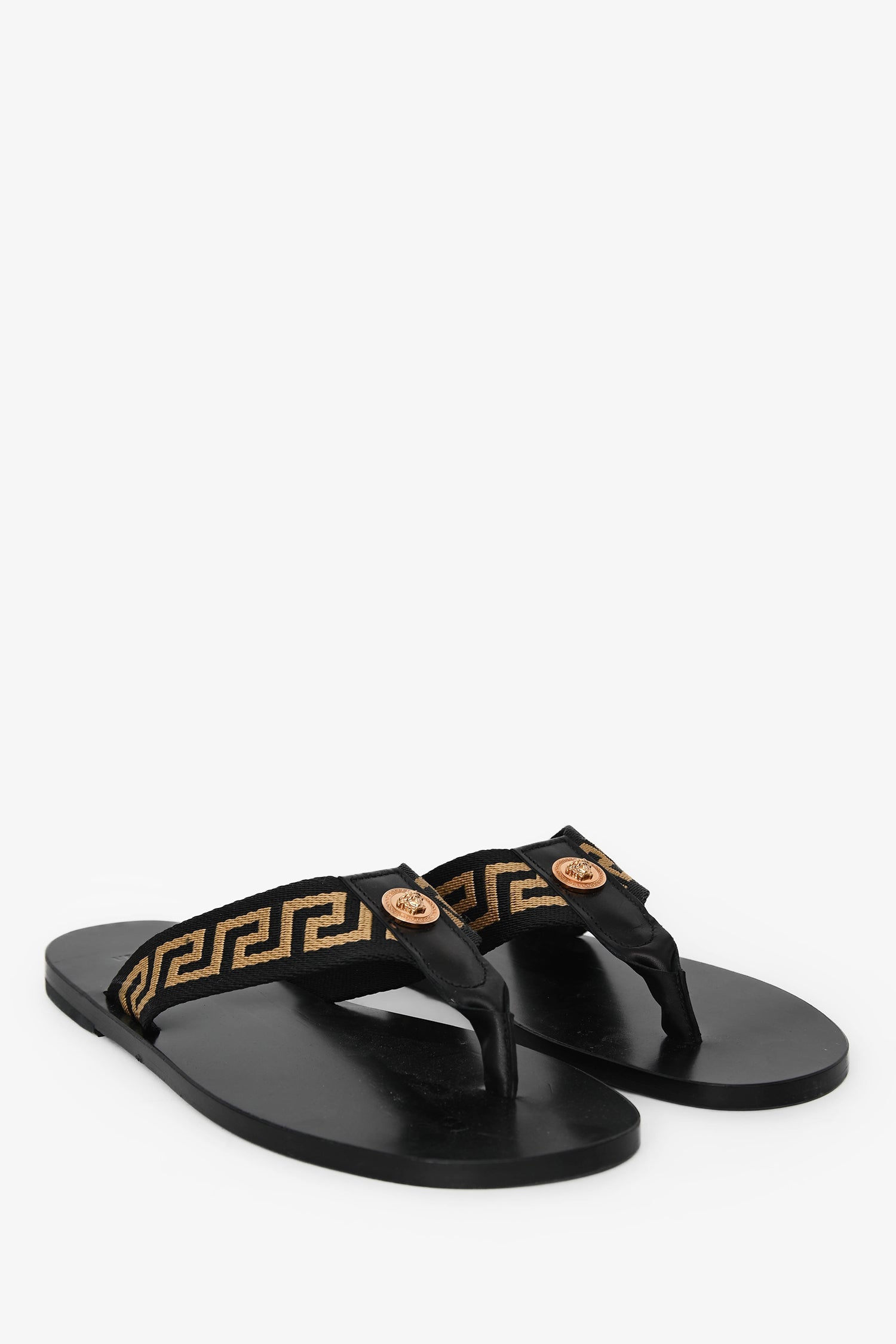 Versace Black Greca Thong Sandals Size 44